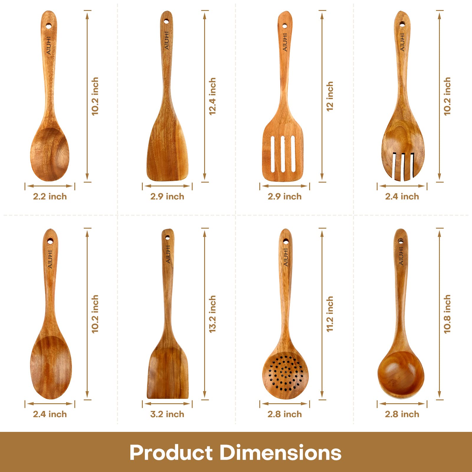 Wood Spoons For Cooking,Nonstick Kitchen Utensil Set,Wooden Spoons Cooking Utensil Set Non Scratch Natural Teak Wooden Utensils