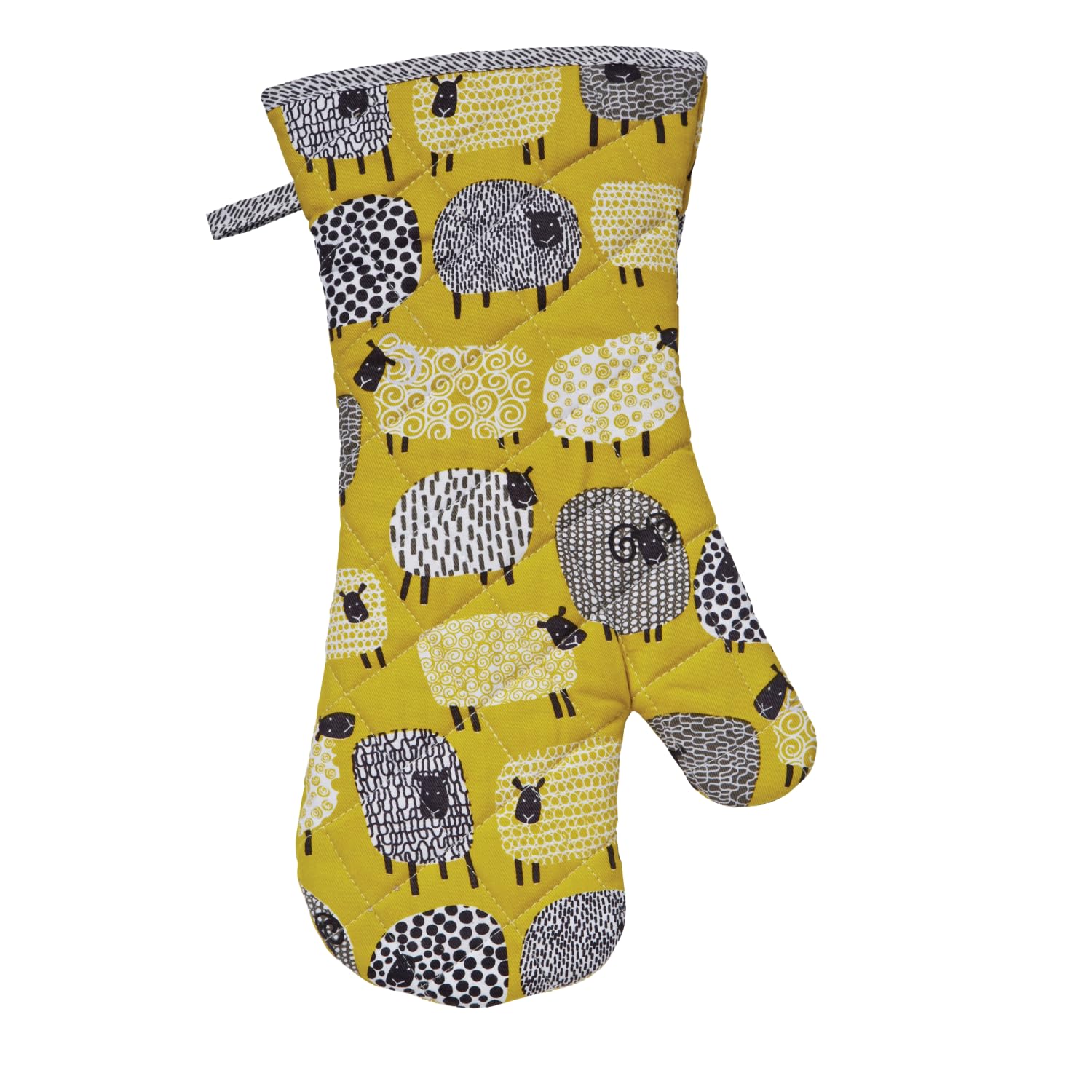 Ulster Weavers Dotty Sheep Cotton Single Gauntlet Oven Glove - With Cute Animal Hand Drawn Design, Yellow - 100% Cotton Oven Mit