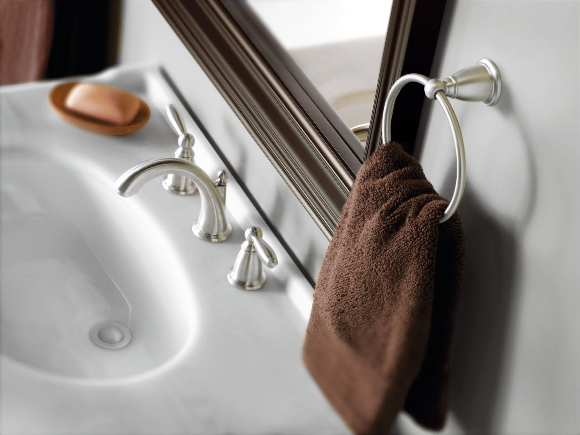 Moen Brantford Brushed Nickel Traditional Bathroom Hand Towel Ring, Wall Mounted Towel Hanger, Yb2286Bn