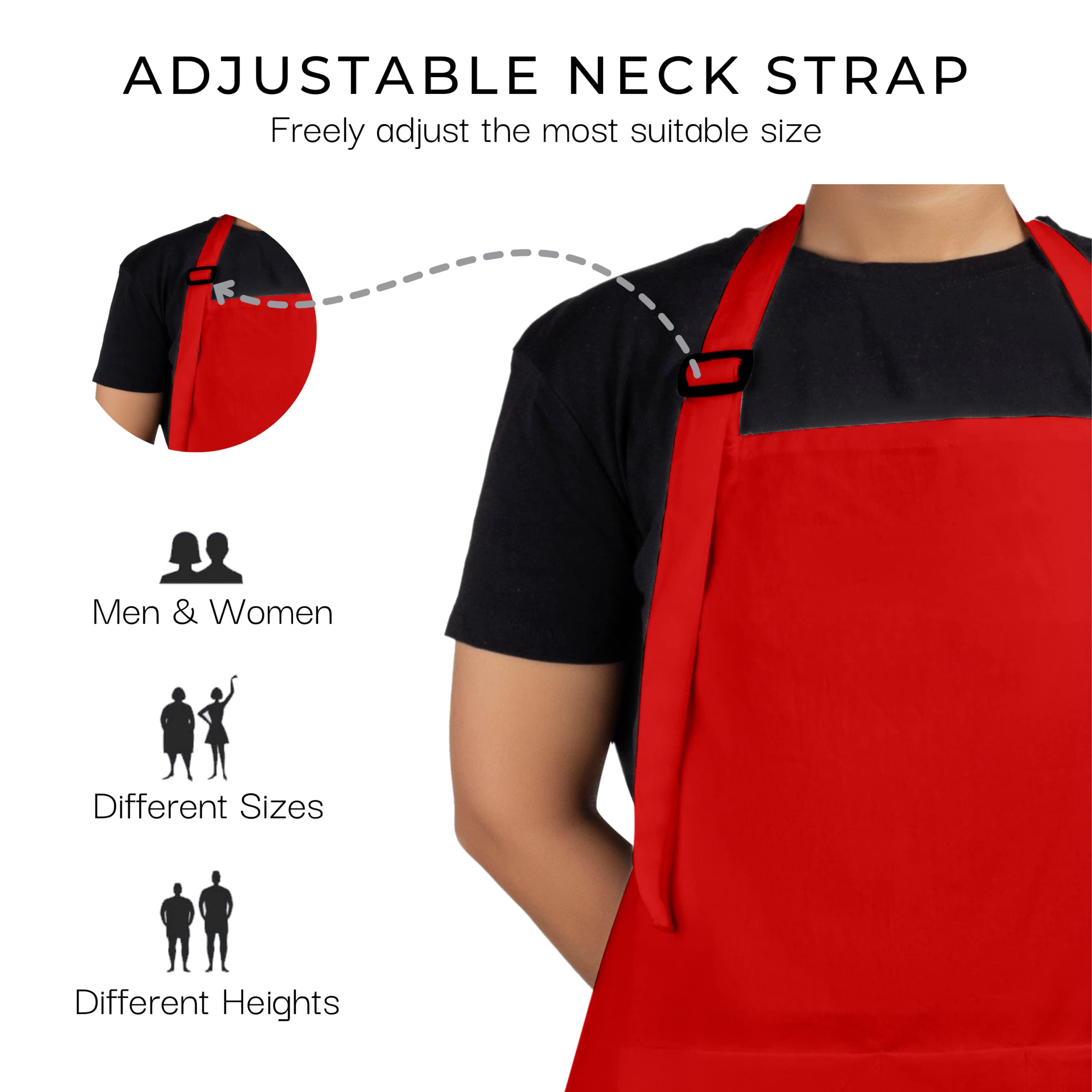RAJRANG Chef Apron Women Men with Pockets Cotton Kitchen Cooking Full Aprons Red 35x27 Inches Pack of 5