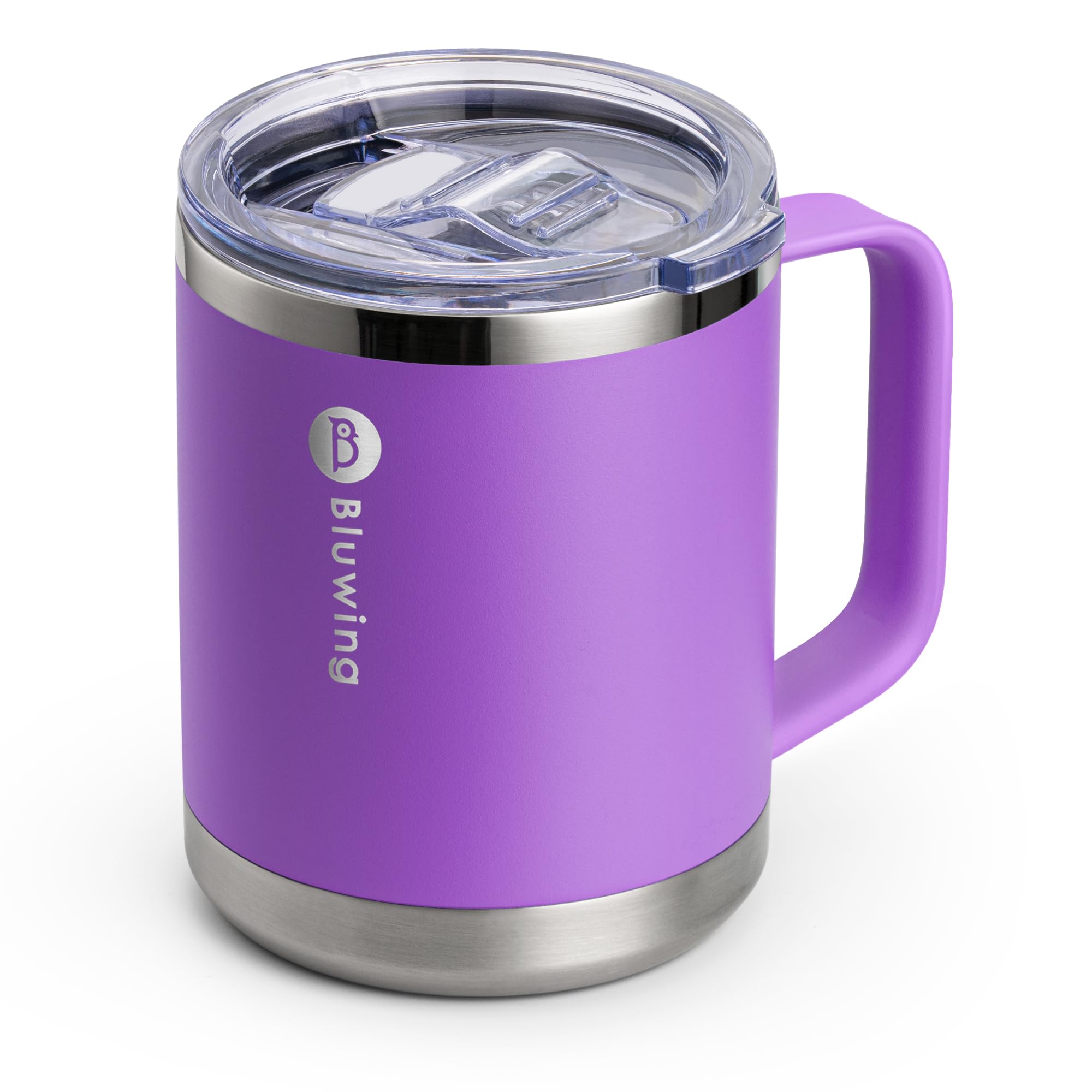 Bluwing Insulated Coffee Mug with Lid, 12 oz Travel Coffee mug with handle Double Wall Stainless Steel Travel Tumbler Cup, Spill