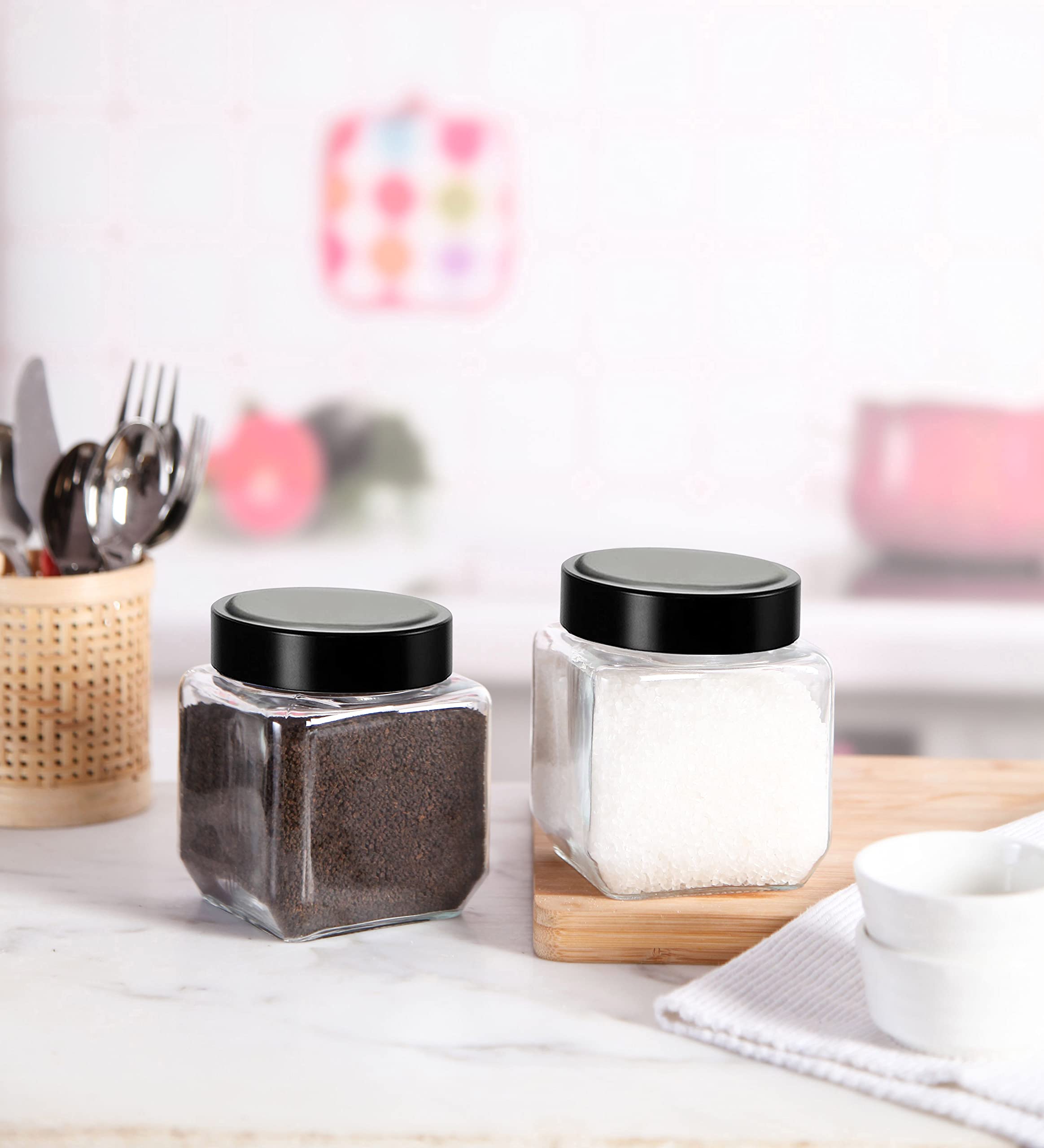 CLOUDMART Piramal Glass Square Clear Jars & Containers for Kitchen Pantry, Snacks, Masala, Honey, Pickles, Cookies, Dry Fruits,S