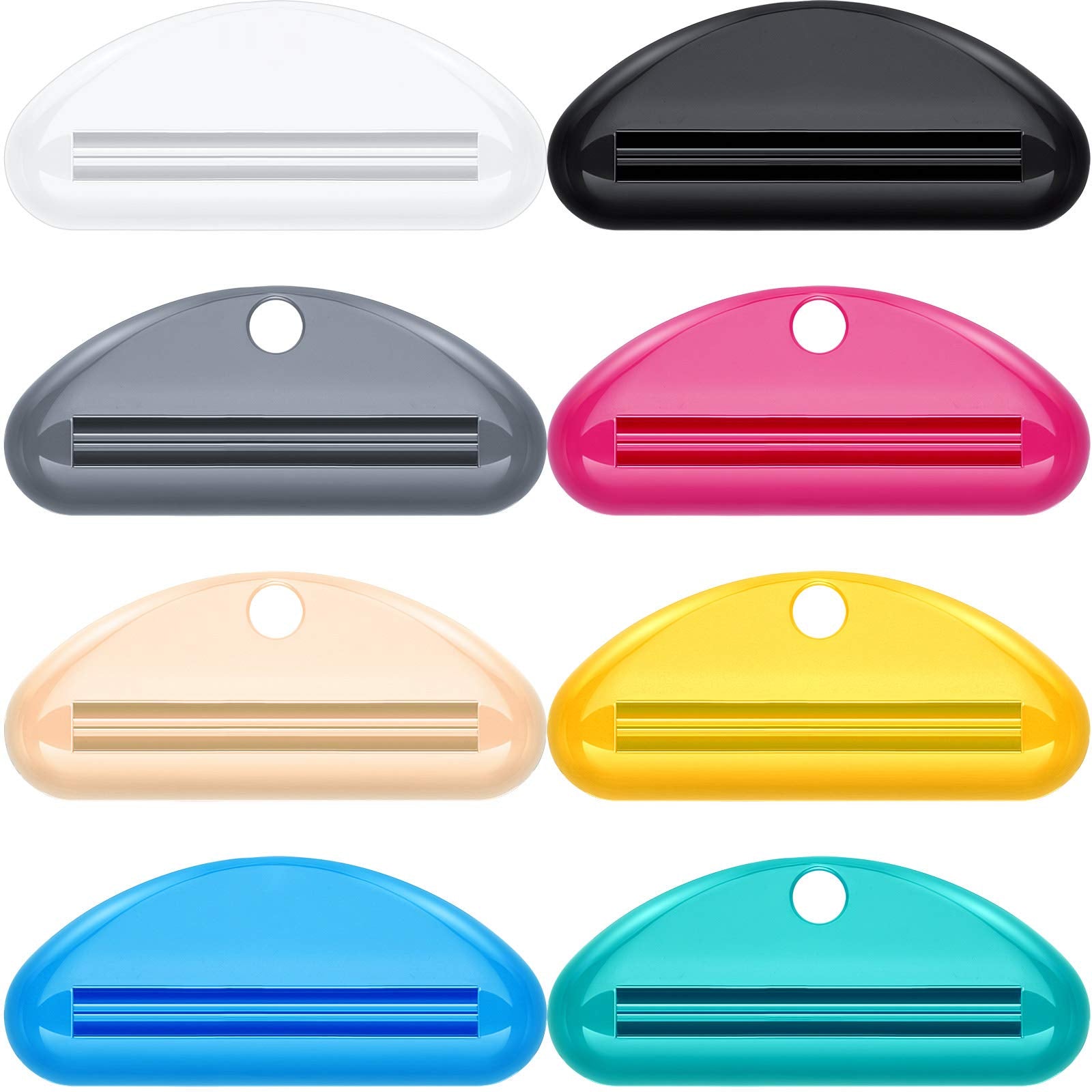 8 Pieces Toothpaste Tube Squeezer Dispenser Toothpaste Rollers Clips For Bathroom (Beige, Gray, Black, Rose Red, Green, Yellow,