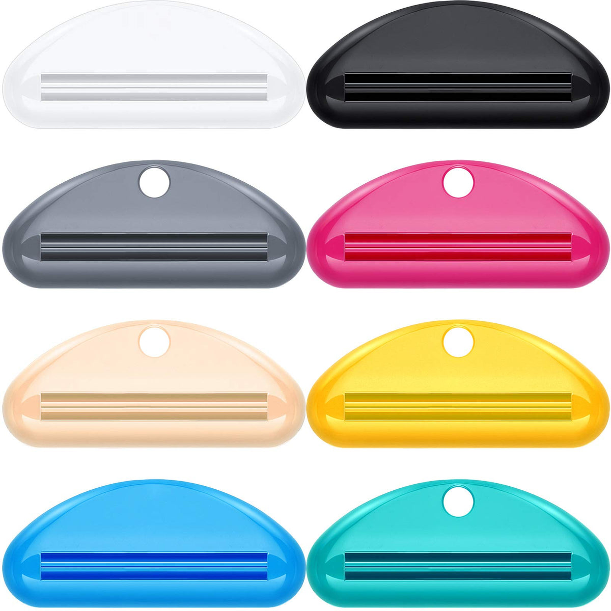 8 Pieces Toothpaste Tube Squeezer Dispenser Toothpaste Rollers Clips For Bathroom (Beige, Gray, Black, Rose Red, Green, Yellow,