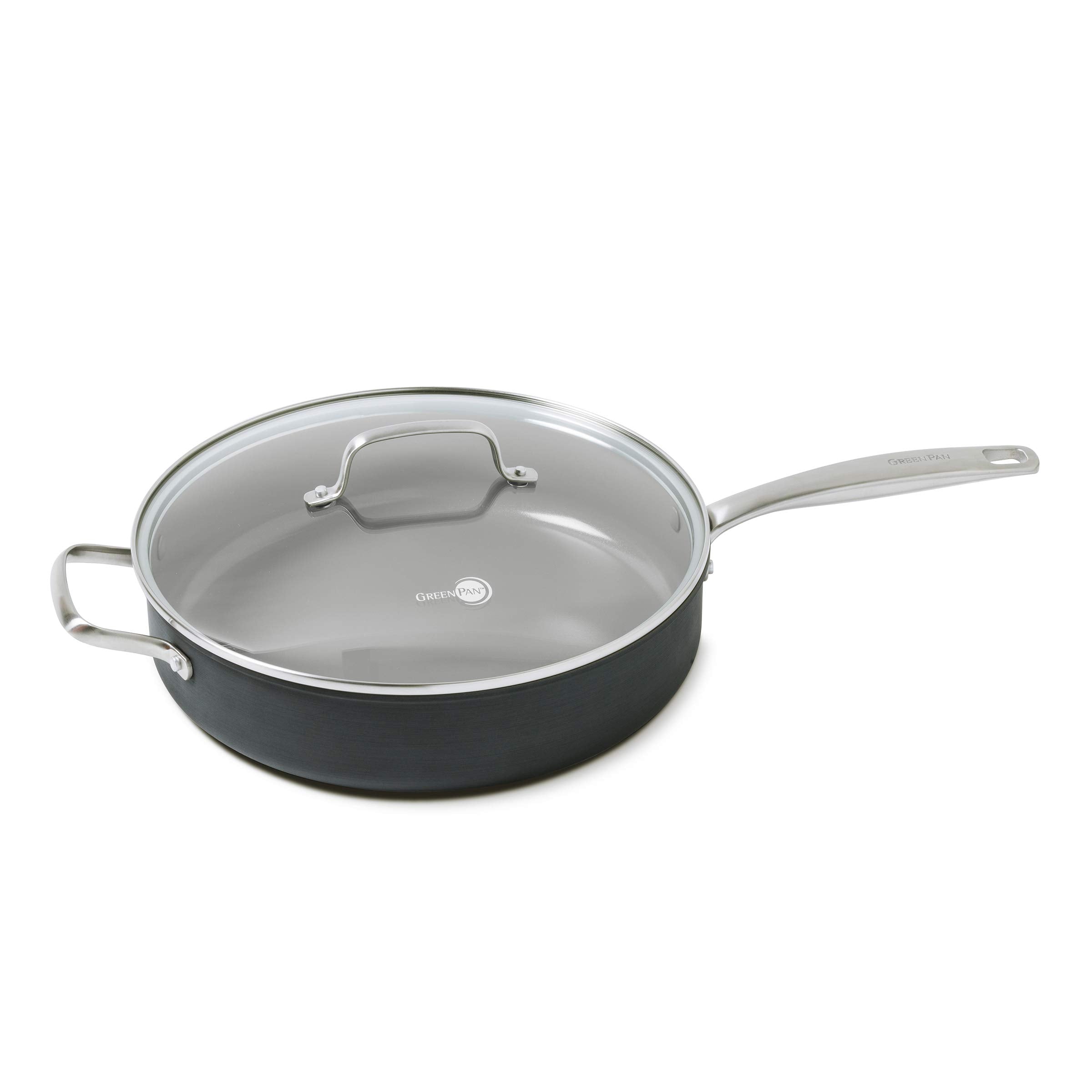 Greenpan Chatham Ceramic Non-Stick Covered Saute Pan With Handle Helper, 5 Quart, Grey