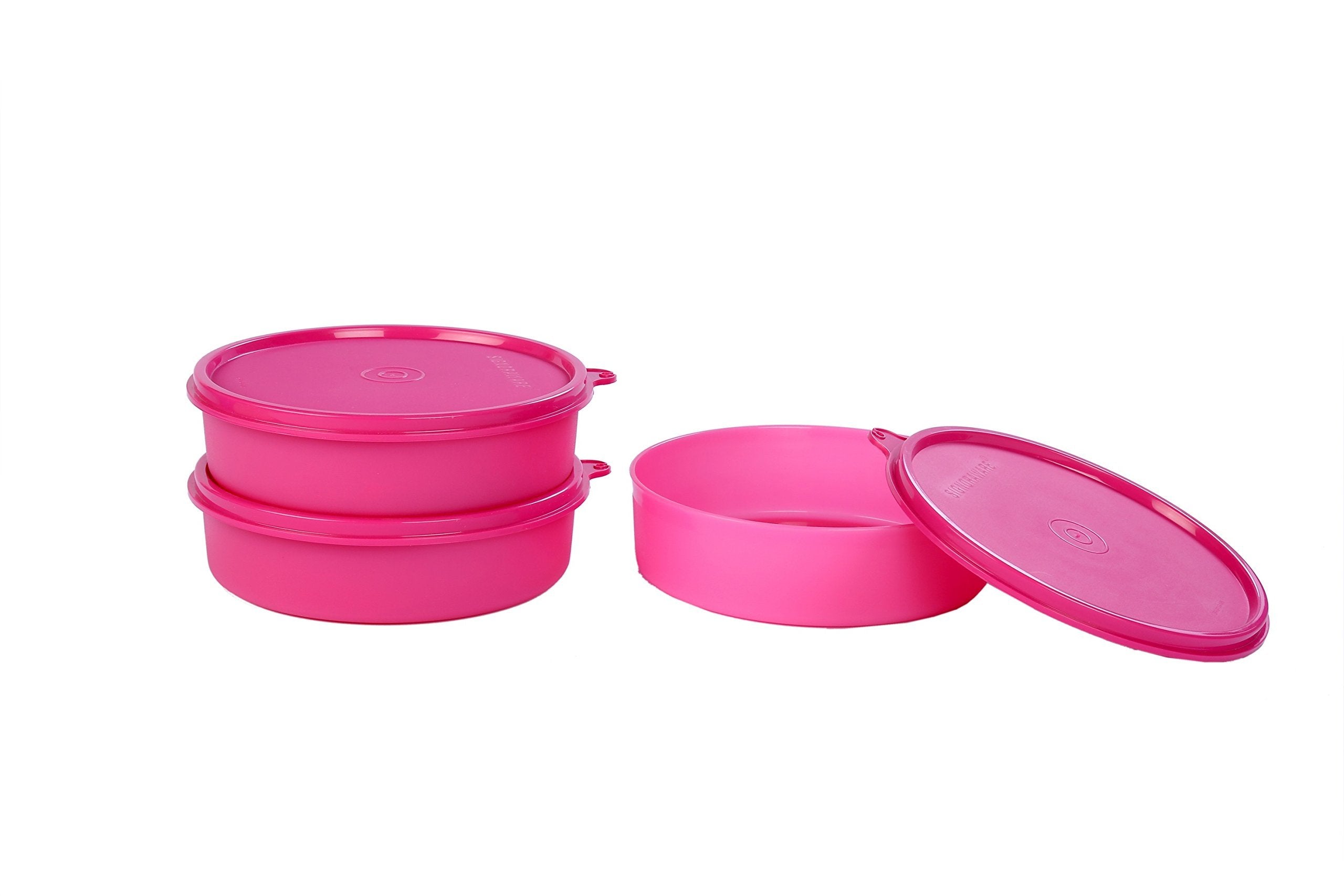 Signora Ware Plastic New Classic Round Small Lunch Box Set, 550Ml, Set Of 3, Pink