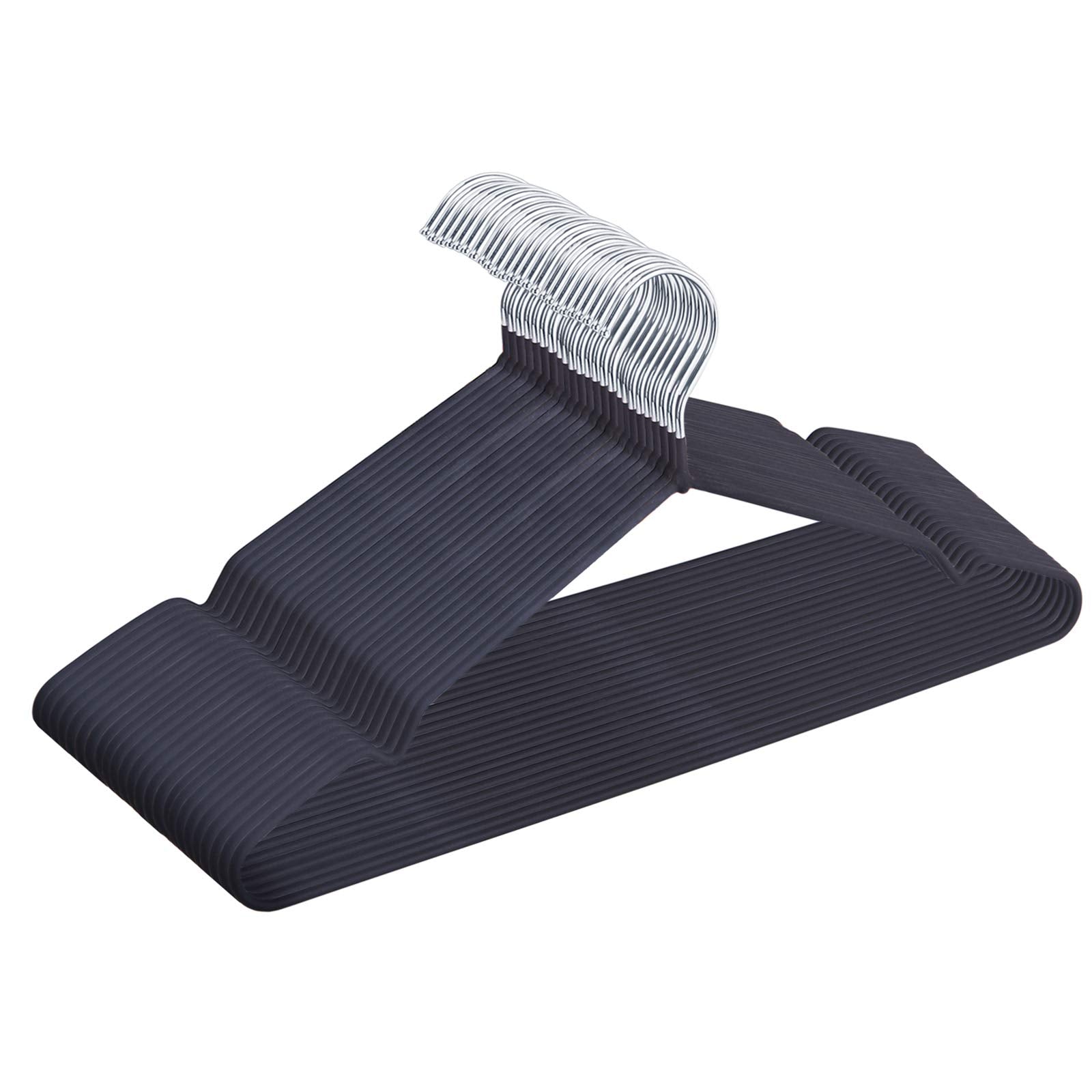 Js Hanger Metal Hangers 16.5'' Coat Hangers - Extra Thick Wire Hangers With Non Slip Matt Black Rubber Coating Heavy Duty Pant S