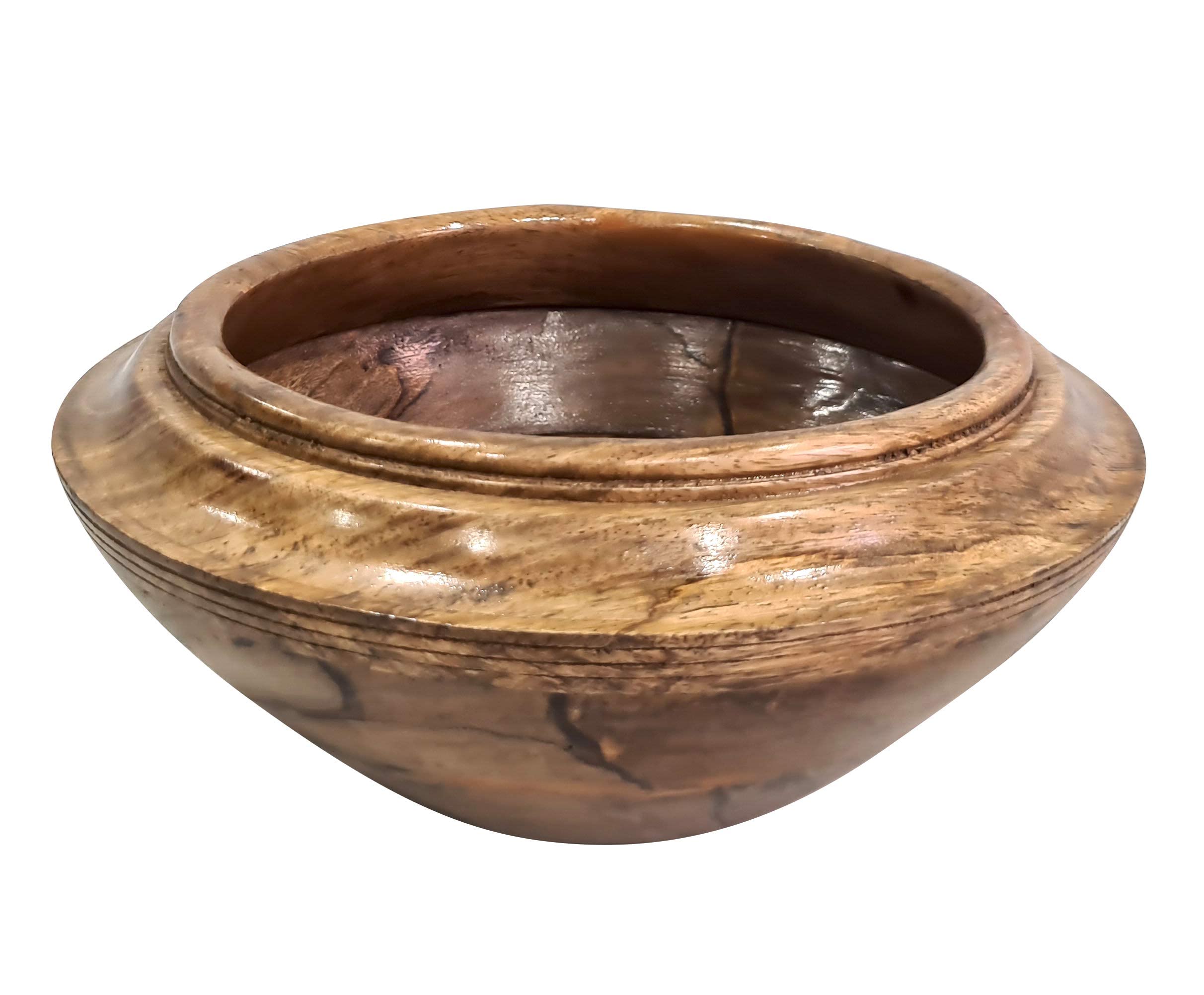 Collectiblesbuy Hand Turned Large Wooden Curry, Soup Serving Bowl Vintage Designer Bowl Bespoken Spin Top Shape Contemporary Cen