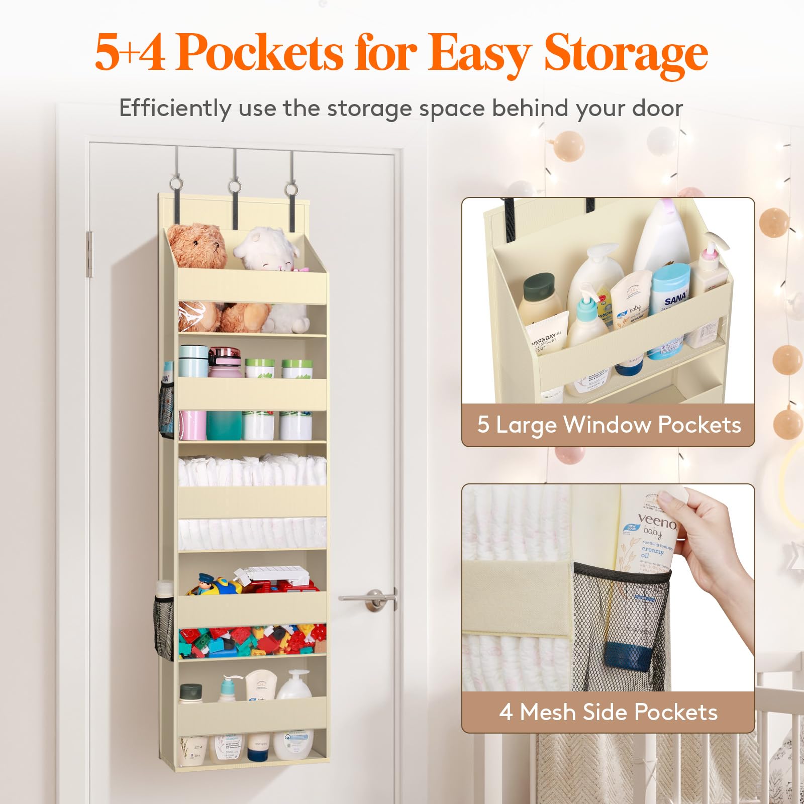Lifewit 1 Pack Over The Door Organizer, 5 Shelf Clear Window Hanging Storage With 4 Mesh Side Pockets, Anti Tilt 40 Lbs Load Beh