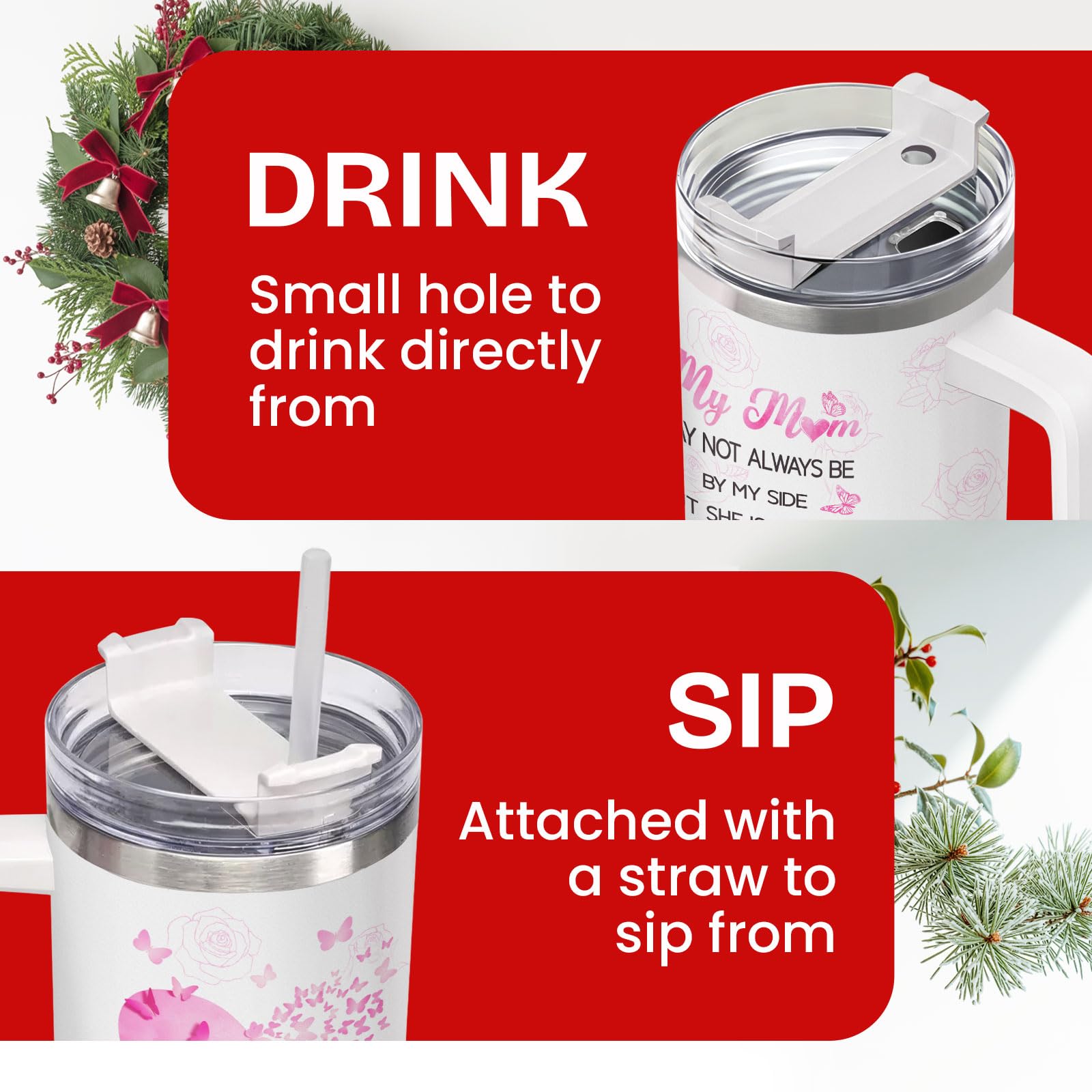 34HD Mothers Day Gifts for Mom Daughter, Mom and Daughter Tumbler with Handle and Straw, 40oz Mommy Insulated Tumbler, Mama Coff