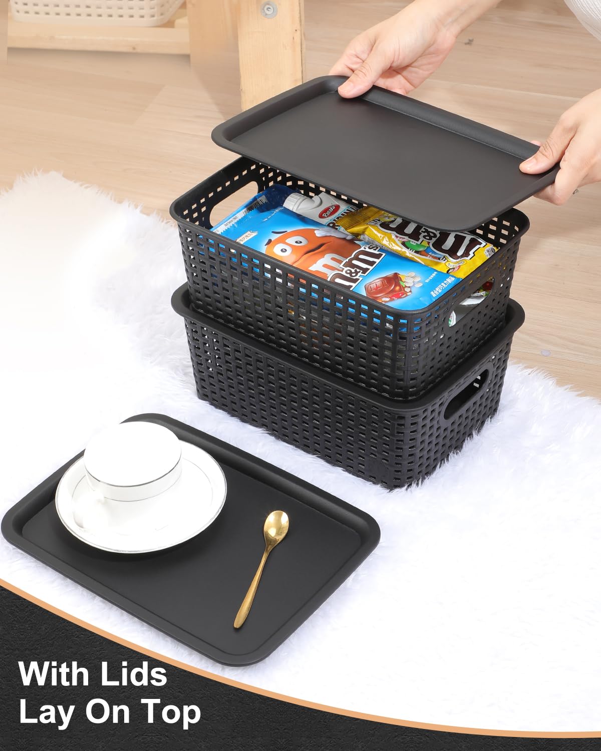 Areyzin Storage Bins Plastic Storage Baskets With Lid Small Baskets For Organizing Stackable Storage Container Organizer Bins Fo