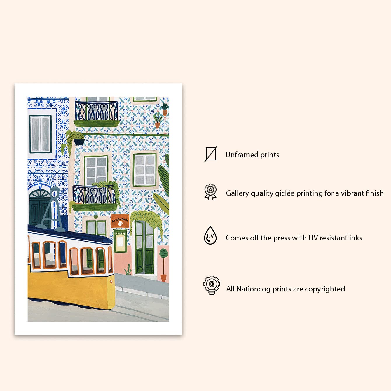Nationcog Lisbon Portugal Art Print, Travel Print, Portugal Travel Poster, Travel Gift, Europe Print, Housewarming Gift, Home De