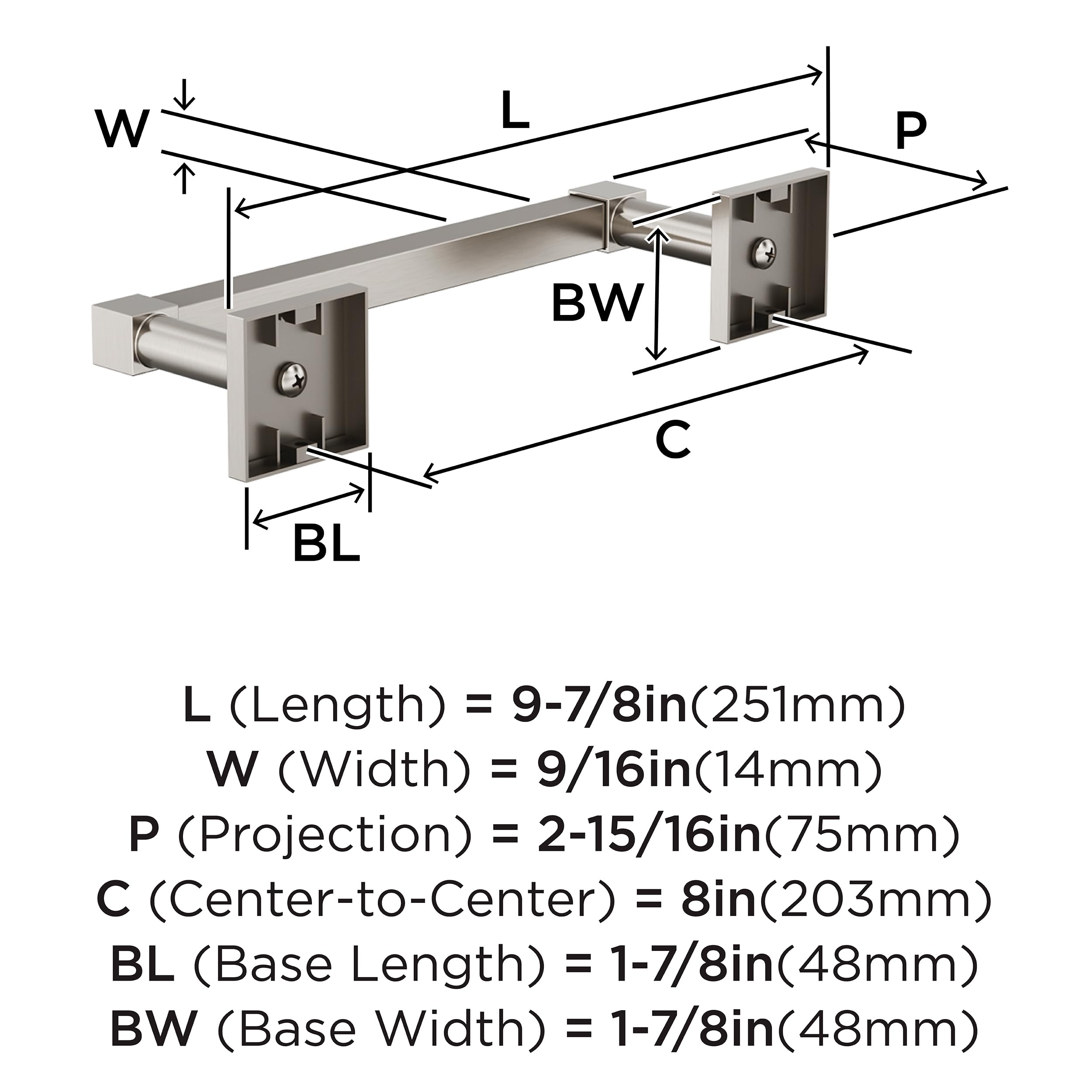 Amerock Appoint Brushed Nickel 8 Inch (203Mm) Towel Bar, Bh36075G10