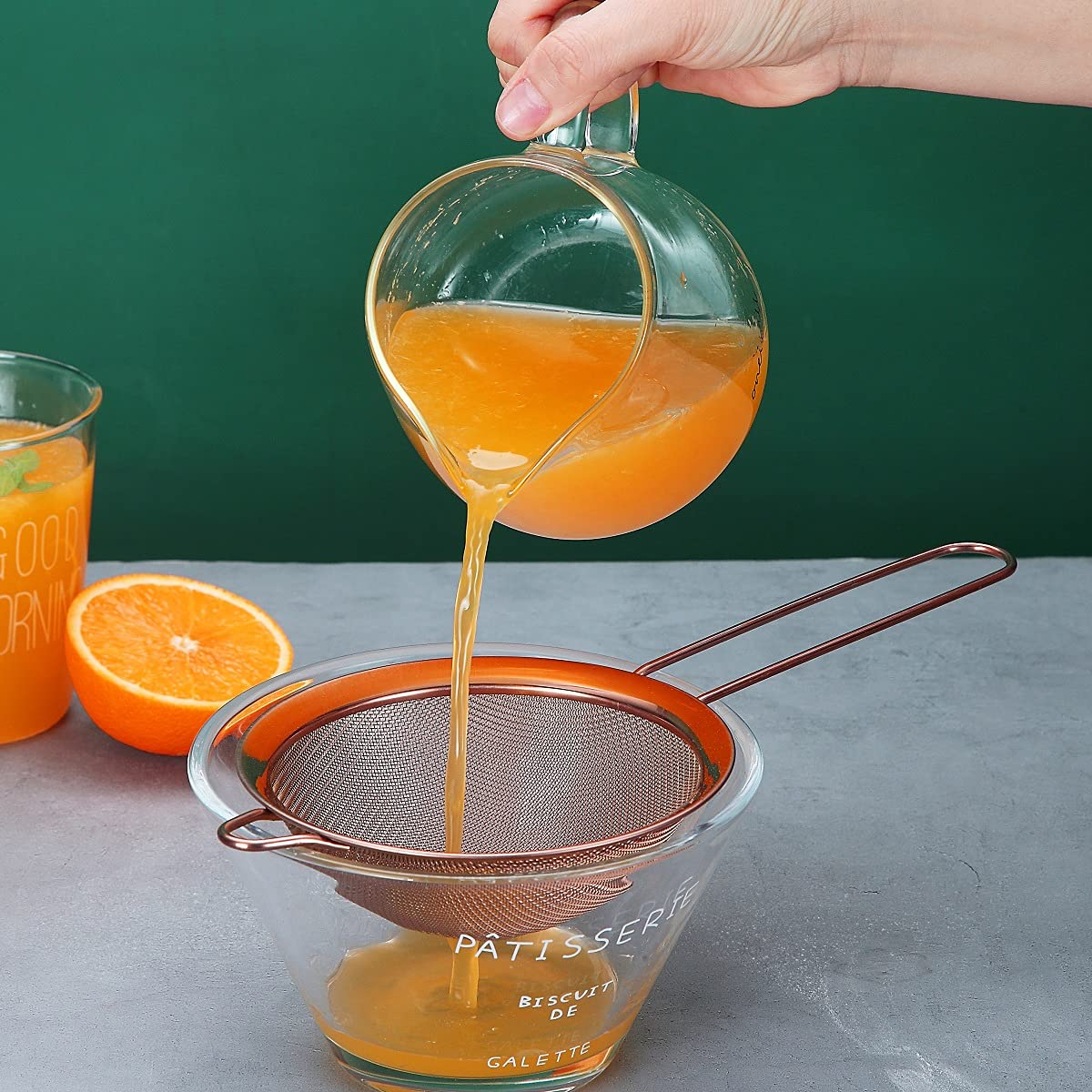 Copper Fine Mesh Strainer 3 Pieces Set, Rose Gold Flour Sifter For Baking, Stainless Steel Clander, Copper Matcha Tea Strainer,