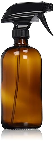 Empty Amber Glass Spray Bottle - Large 16 oz Refillable Container is Great for Essential Oils  Homemade Cleaning Products  Aromatherapy - Durable Black Trigger Sprayer w/ Mist and Stream Setting