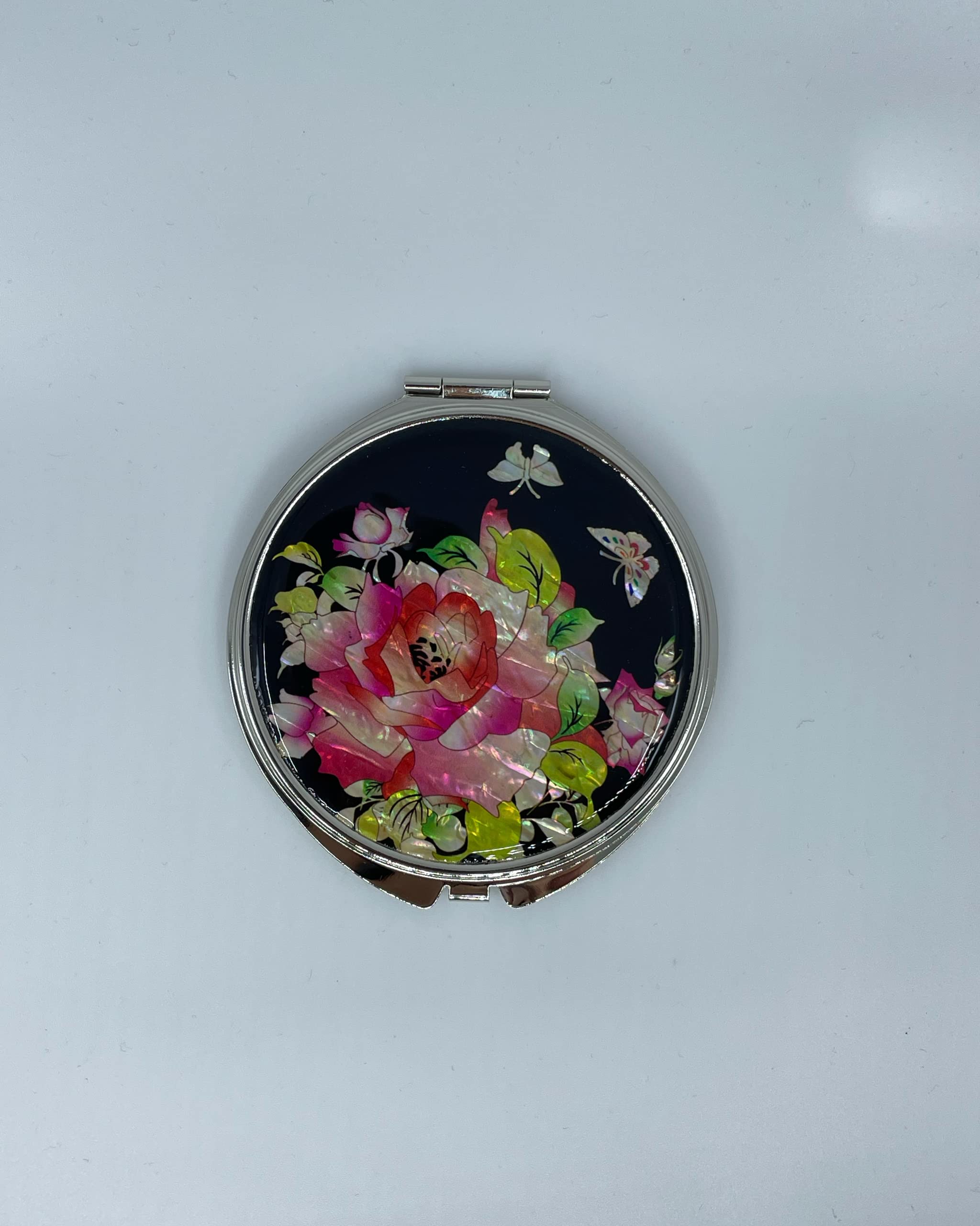 Nacreh Portable Makeup Compact Double Magnifying Mirror Cosmestic Foldable Pocket Style Unique Mother Of Pearl Design (Rose)