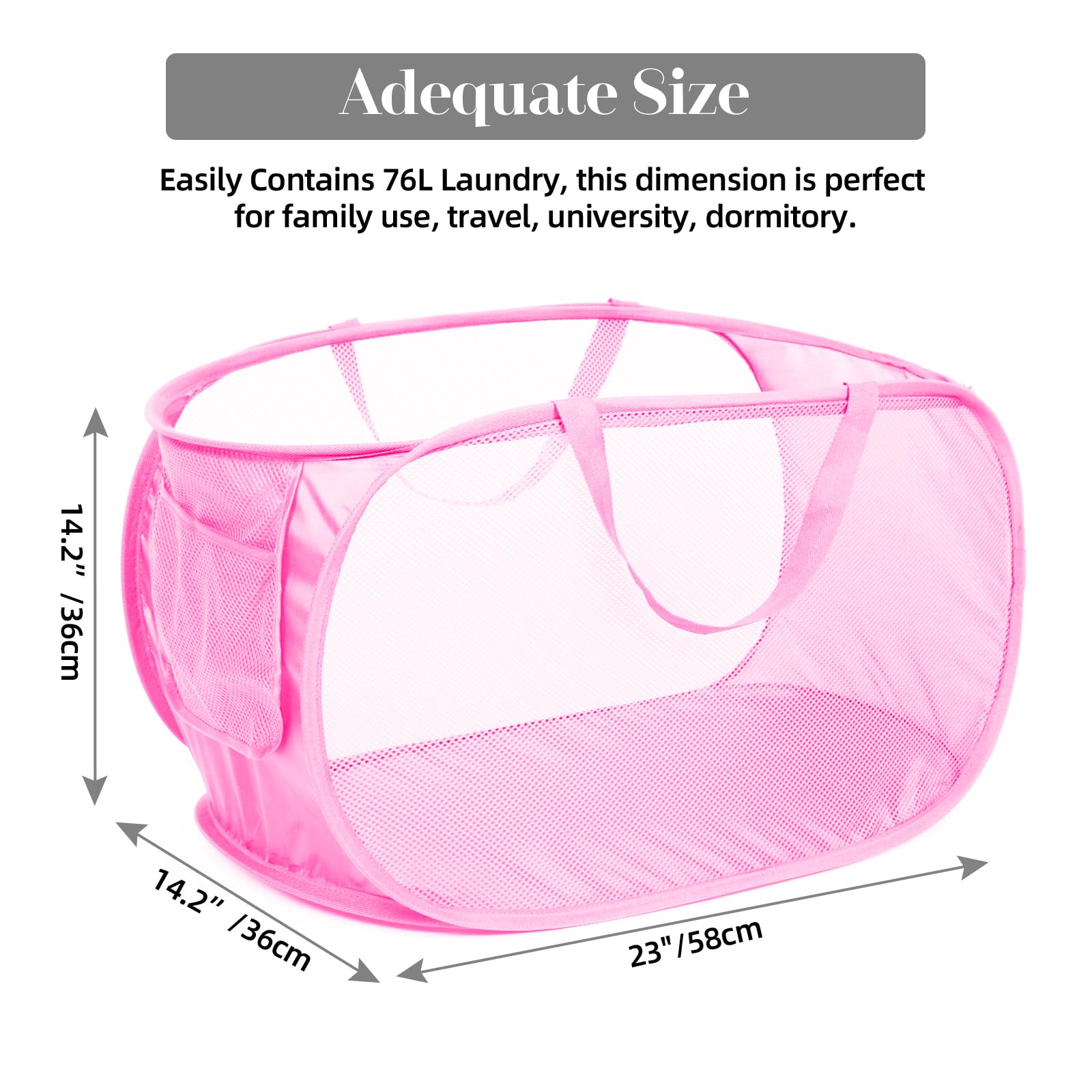Durable Collapsible Laundry Baskets  Mesh Pop Up Laundry Hamper with Side Pocket  Foldable Clothes Storage Hamper with Reinforced Carry Handles for Laundry  Bathroom  Kids Room  Dorm or Travel Pink