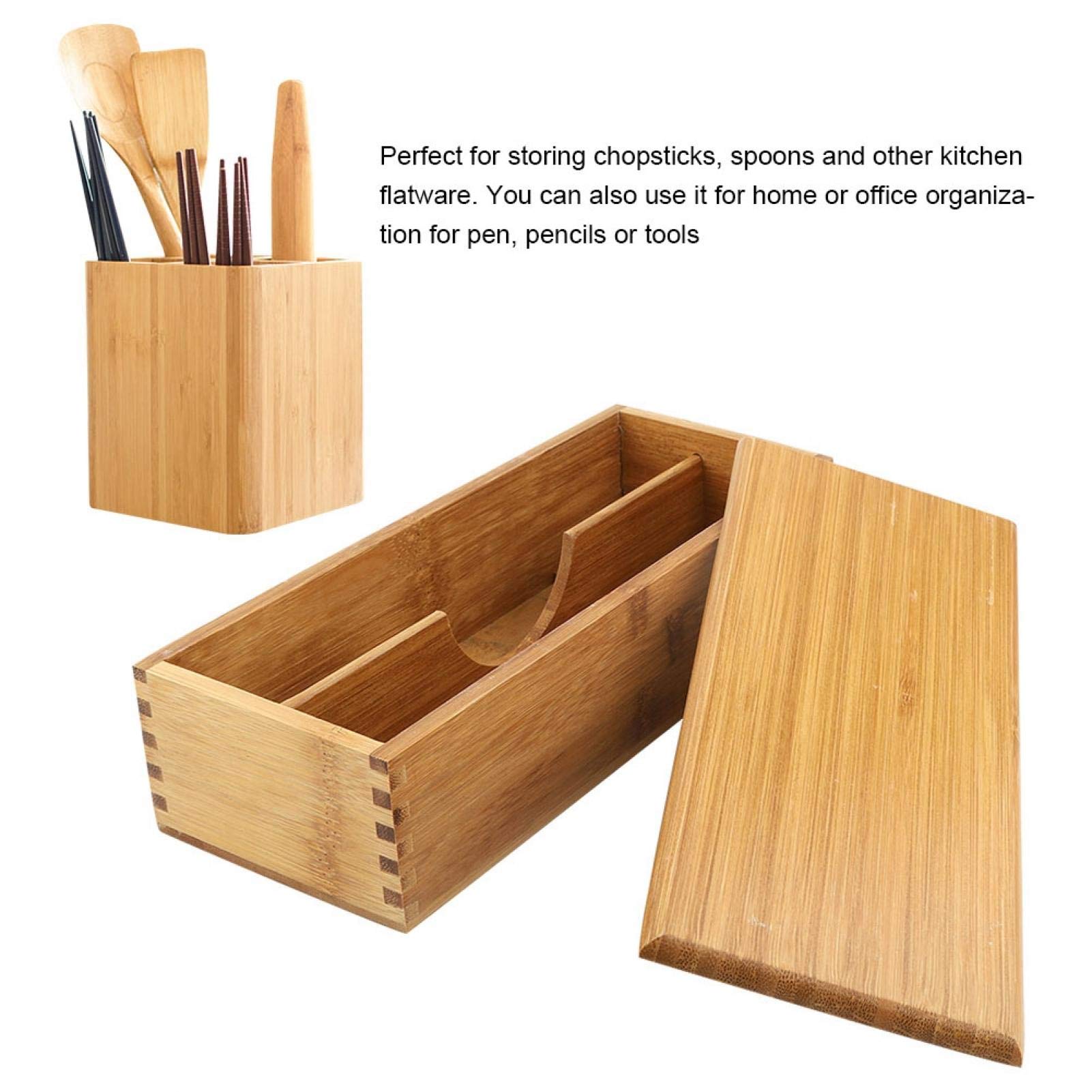 Wooden Cutlery Box With Lid, Small Drawer Organizer Kitchen, Cutlery Organizer In Drawer For Spoon Utensil Organizer Chopsticks