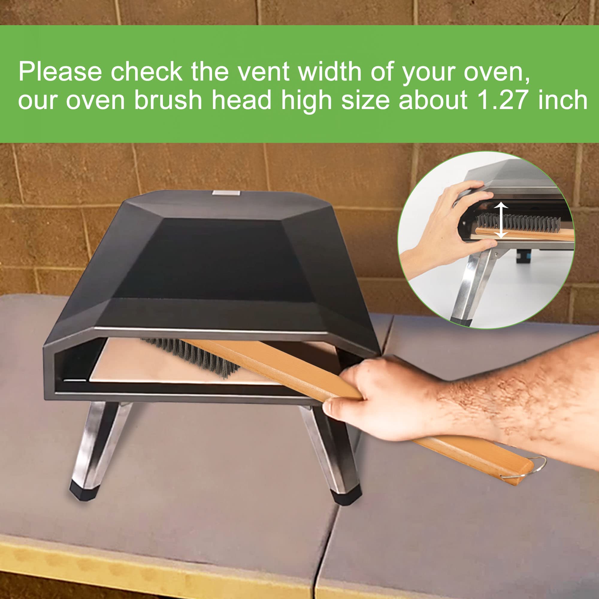 Lrui Pizza Oven Brush,Stainless Steel Wire Oven Brush With Wooden Handle,Outdoor Pizza Oven Tool.