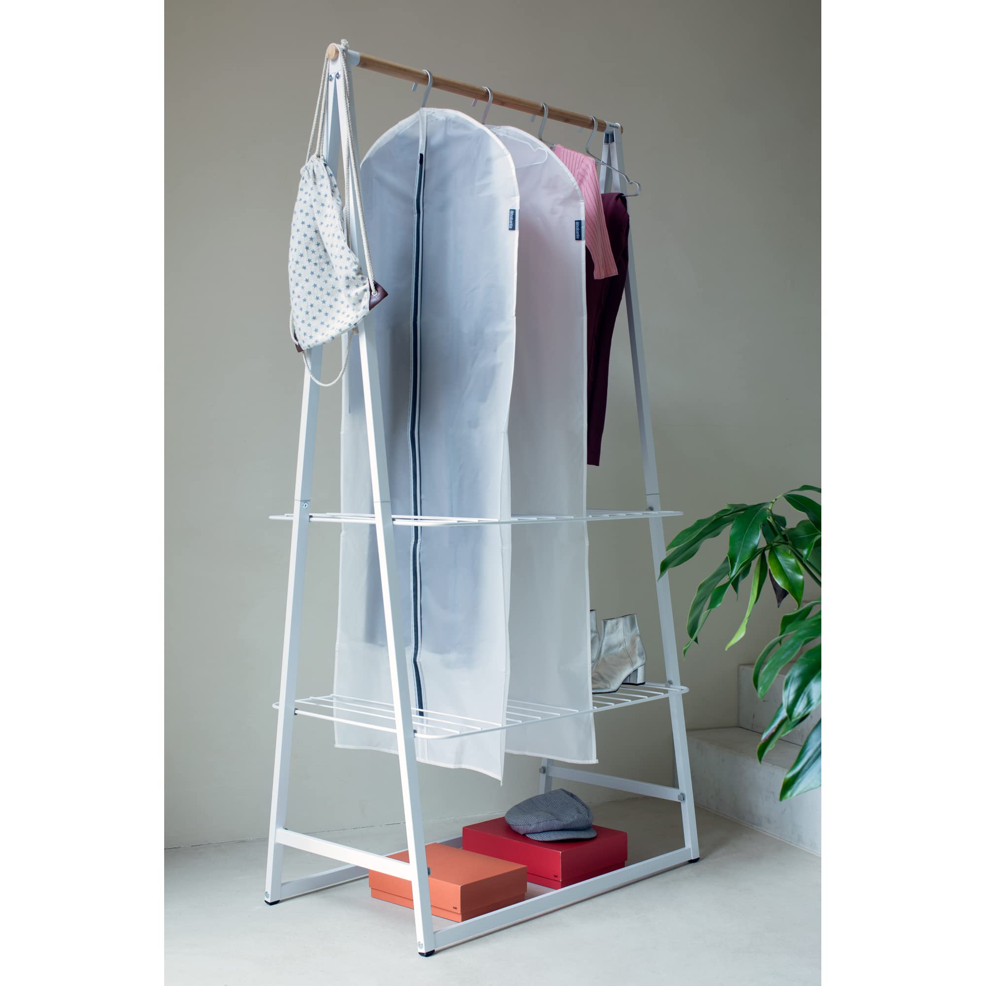 Brabantia 2 Pack X-Large Clear Hanging Clothes Protector Bags (White) Garment Covers For Closet Storage, Fits Long Coats Dresses