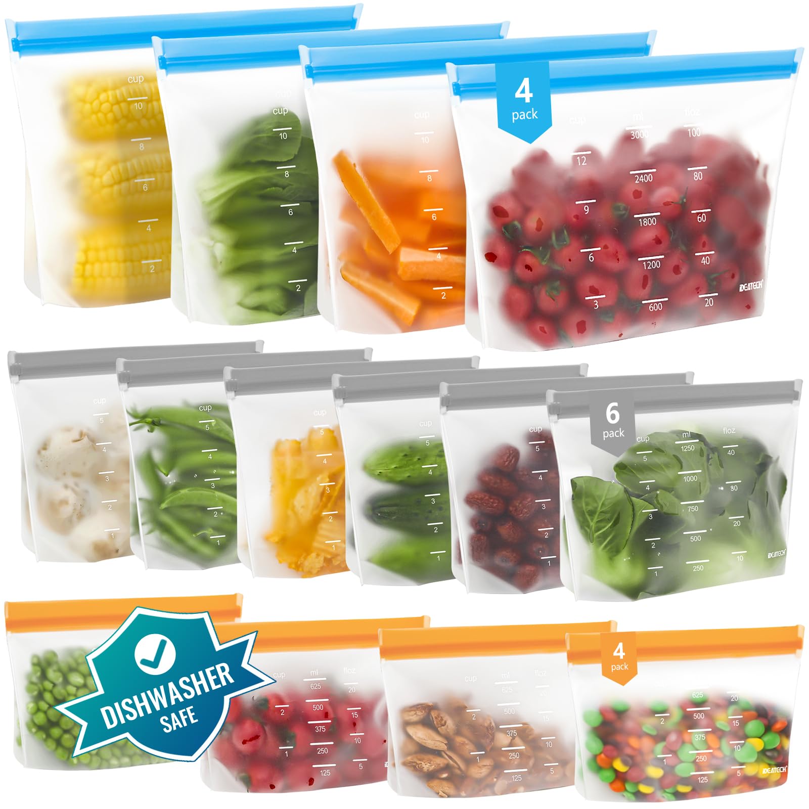 Dishwasher Safe Reusable Storage Bags Stand Up - Bpa Free Reusable Sandwich Bags - Leakproof Gallon Freezer Bags, Silicone Food 