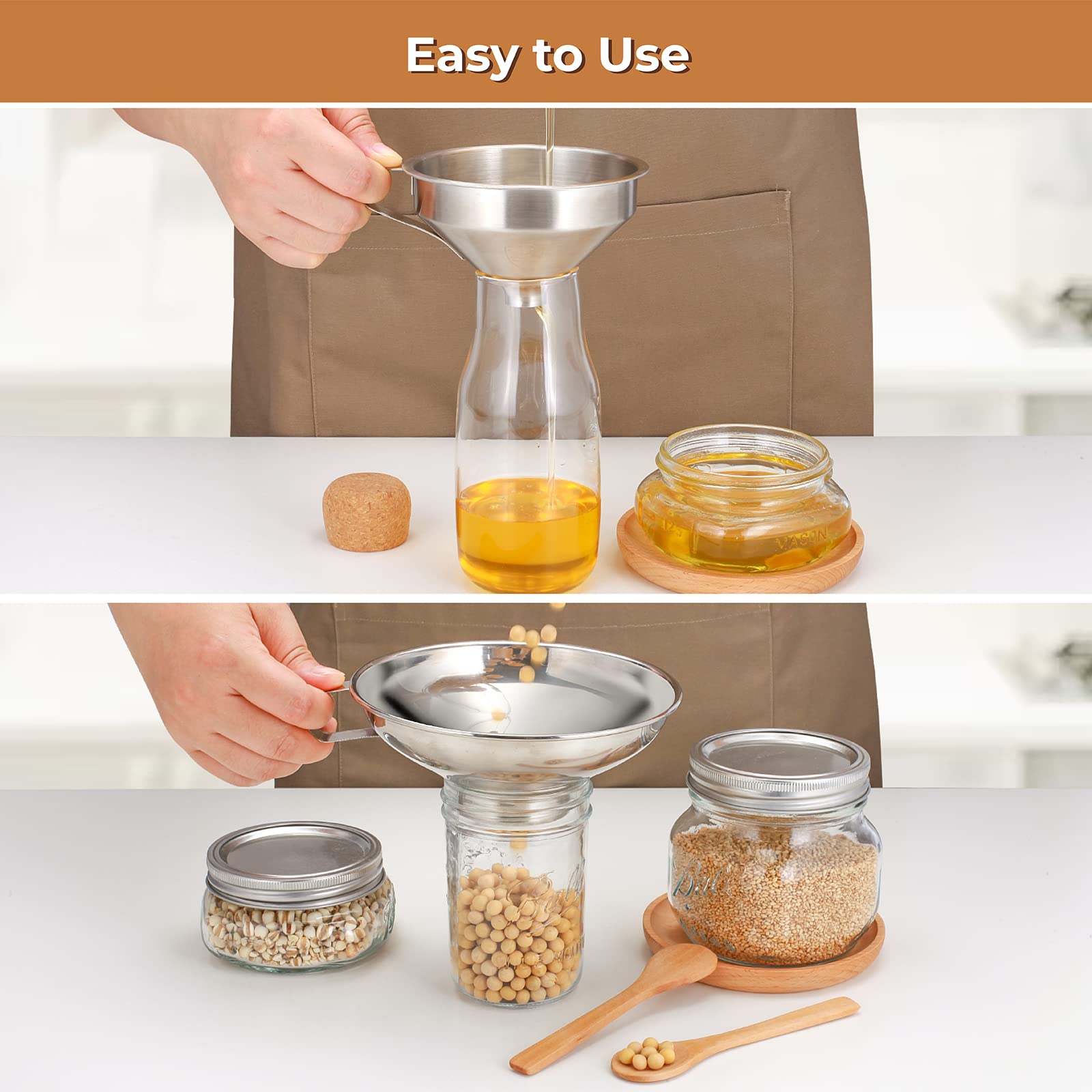 Pisol Canning Funnel For Wide Mouth And Regular Mason Jars, Stainless Steel Kitchen Use Funnels With Strainer For Filling Bottle