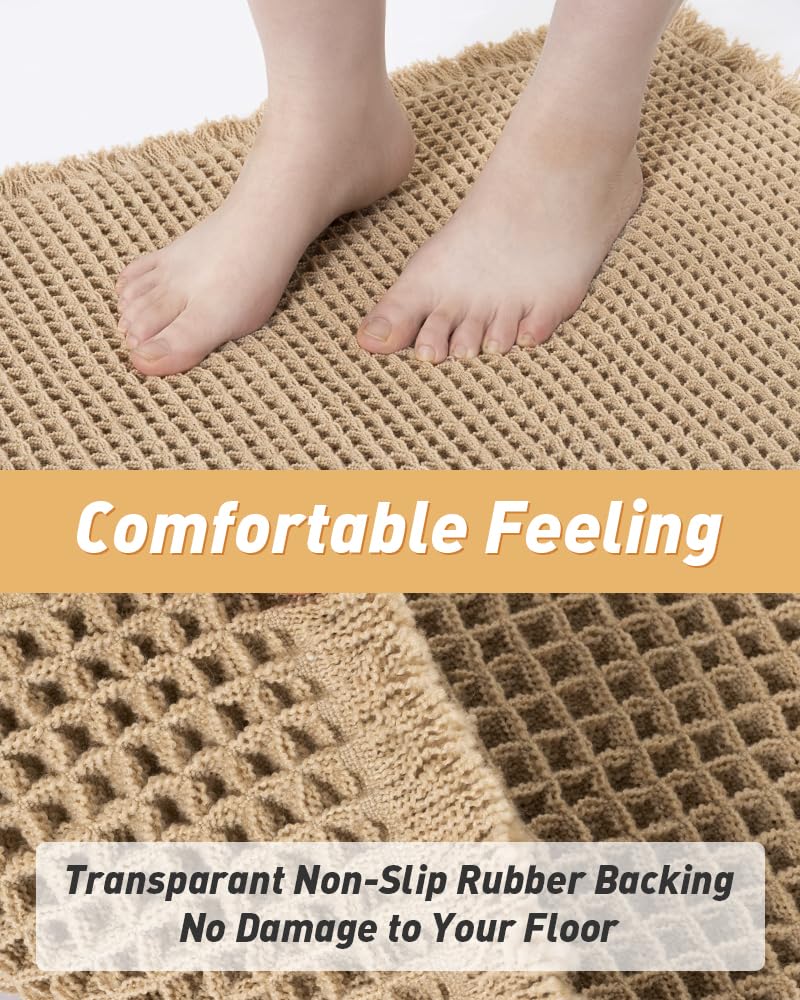 AMOAMI Upgraded Waffle Runner Rug, Super Absorbent Non Slip Bath Mats for Bathroom Floor, Machine Washable Bathroom Boho Runner