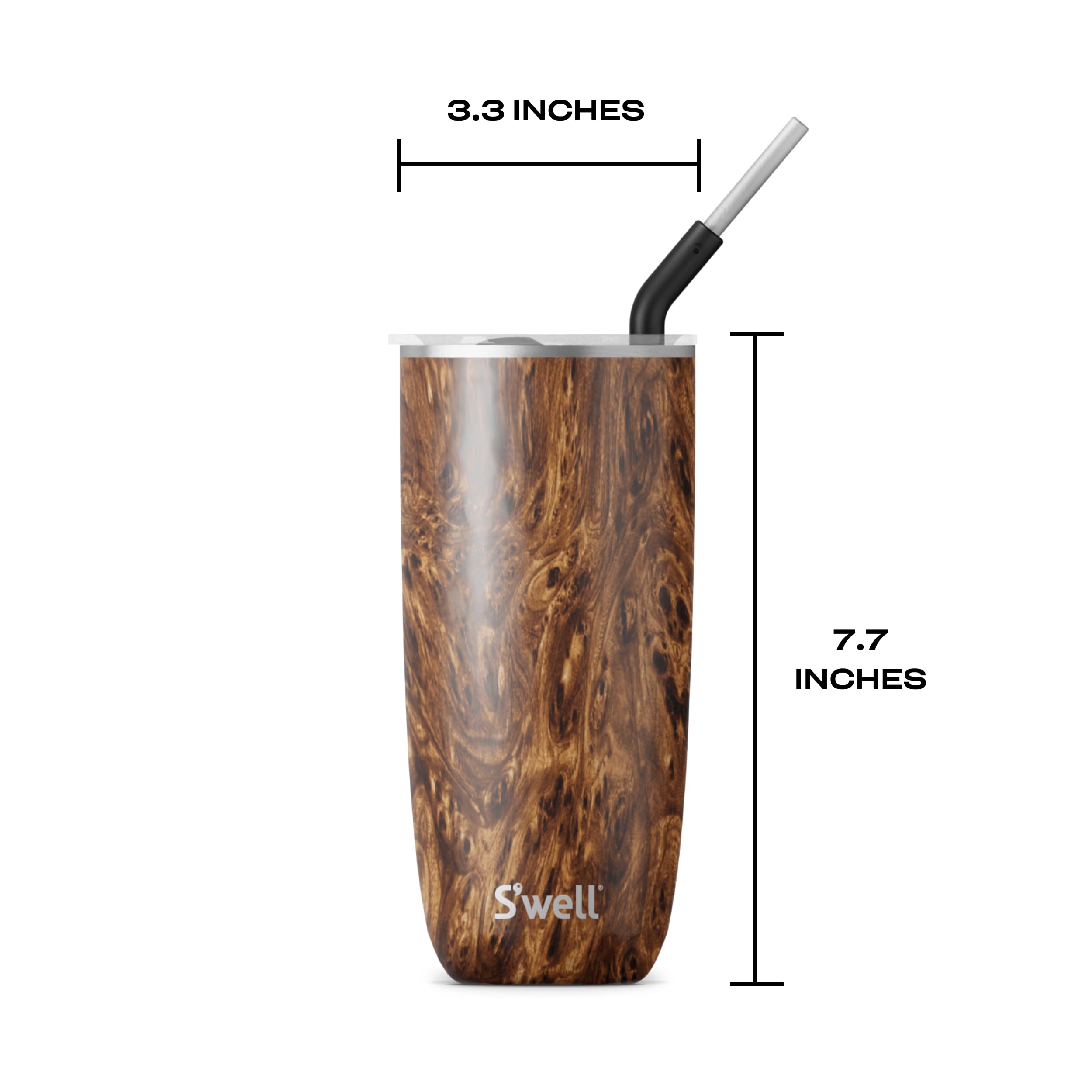 S'Well Stainless Steel Tumbler With Straw And Slide-Open Lid, 24Oz, Teakwood, Triple Layered Vacuum Insulated Containers Keeps D