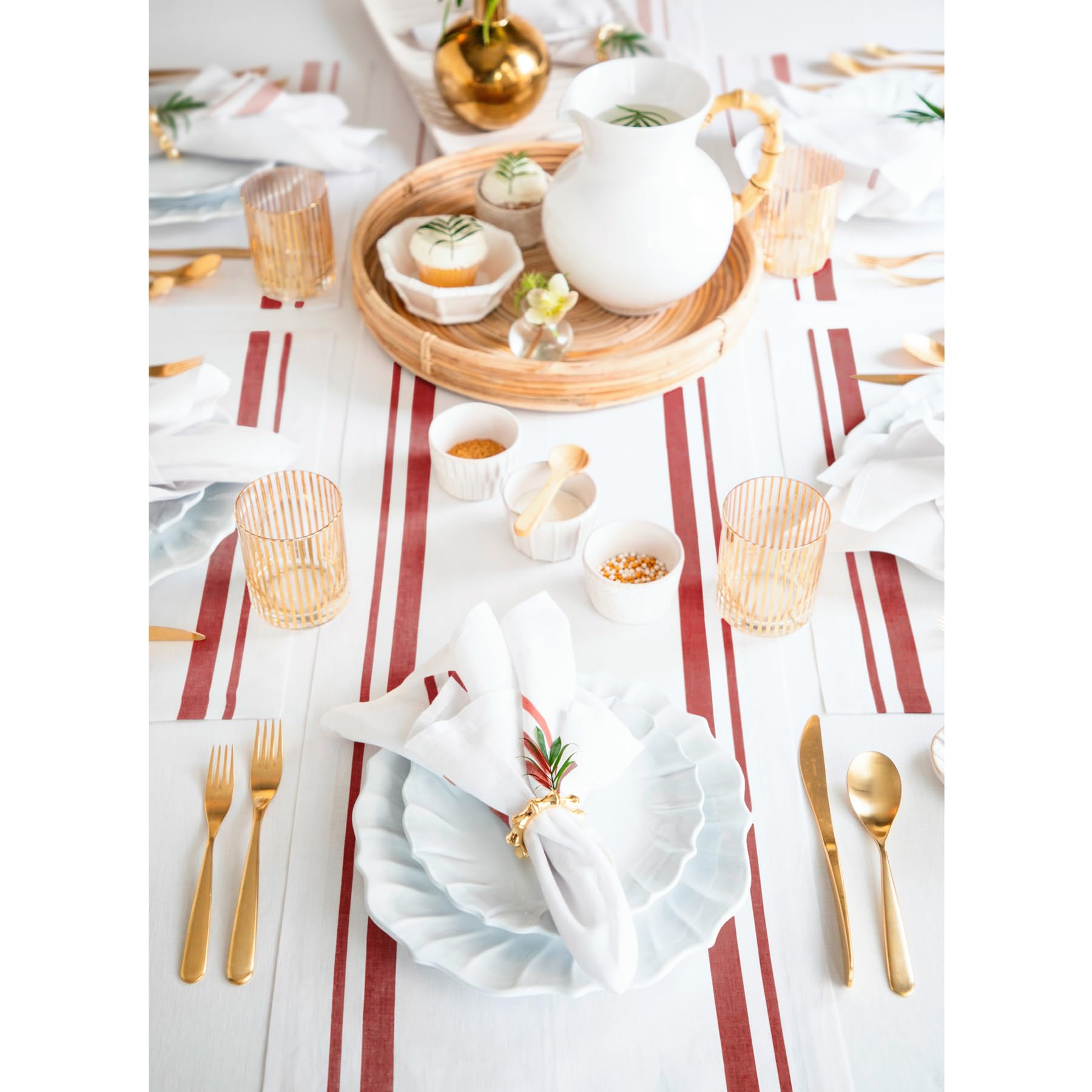 Solino Home Stripe Linen Dinner Napkins 20 X 20 Inch - 100% Pure Linen Red And White Cloth Napkins Set Of 4 For Spring, Easter -