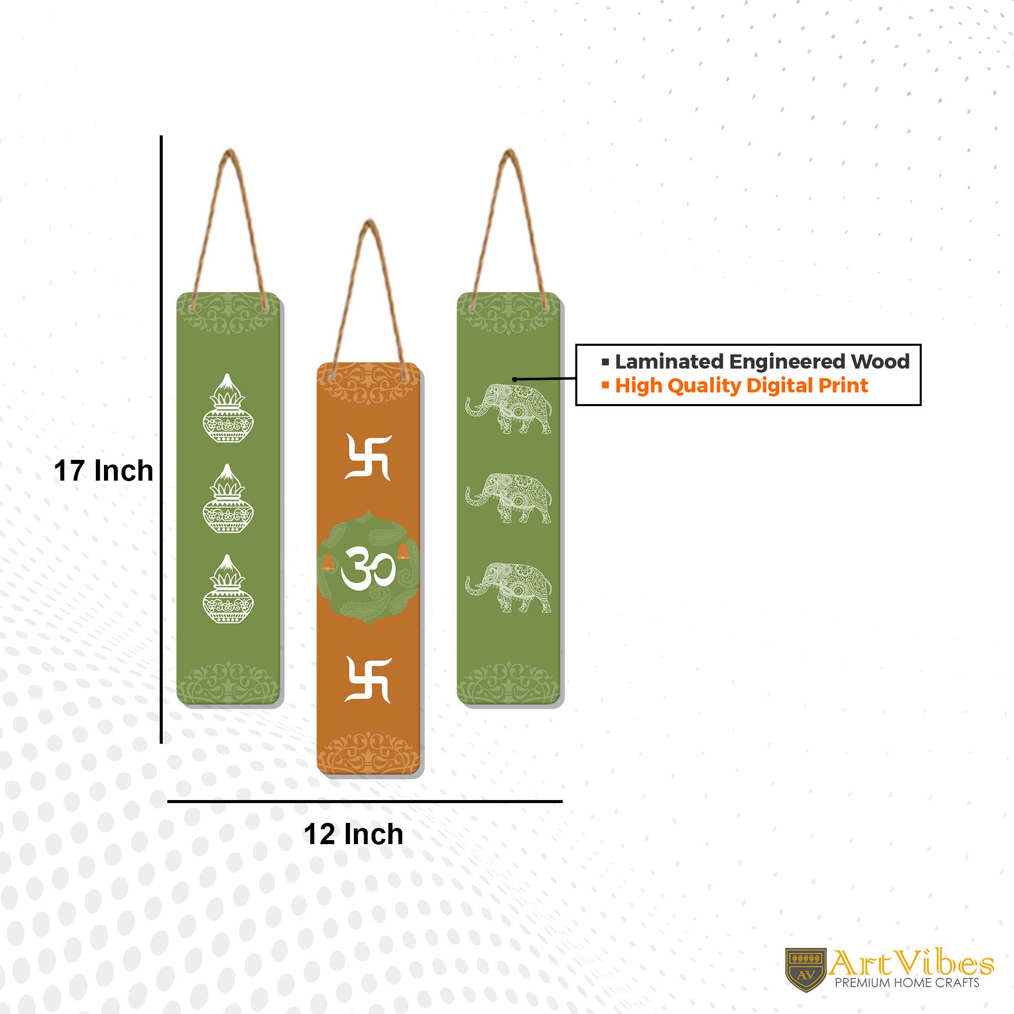 Artvibes Auspicious Symbols Designer Wooden Wall Hanging Decoration Items for Home | Gifts | Bedroom | Wooden Wall Hanger | Mdf