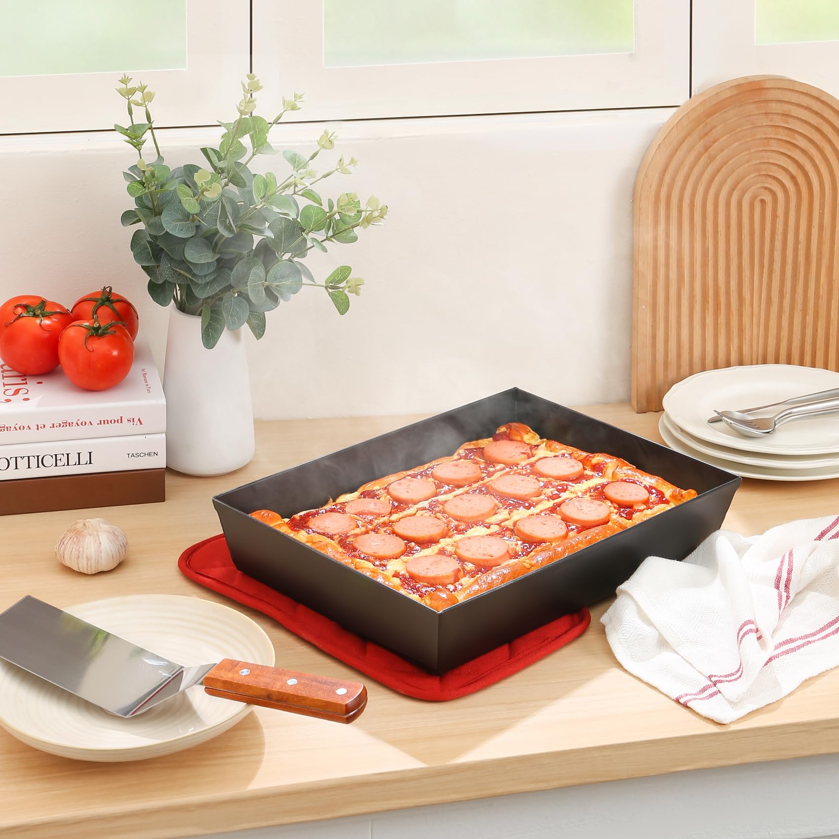 Jisculo Detroit Style Pizza Pan 14X10X2.5 (Non Stick Without Bpa) Replace Lloyds Pizza Pan Pre-Seasoned Sicilian Style Pizza Pan