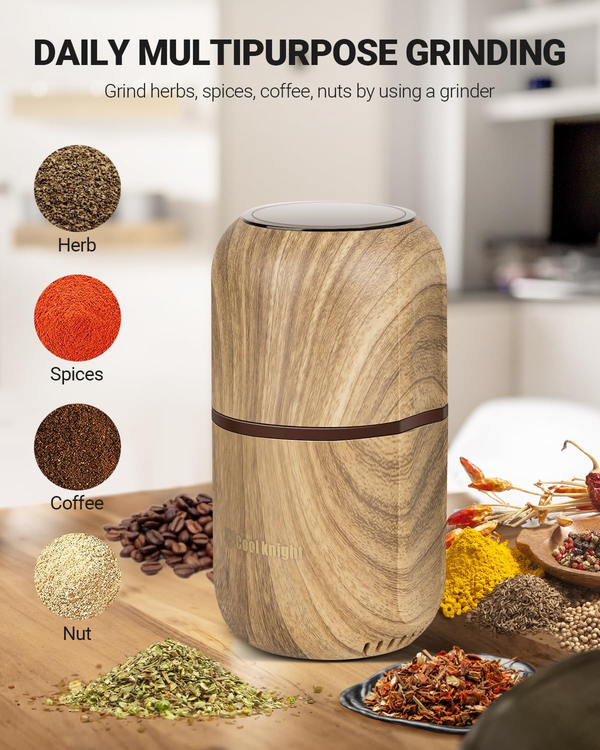 Cool Knight Herb Grinder Electric Spice Grinder [Large Capacity/High Rotating Speed/Electric]-Electric Grinder For Spices And He