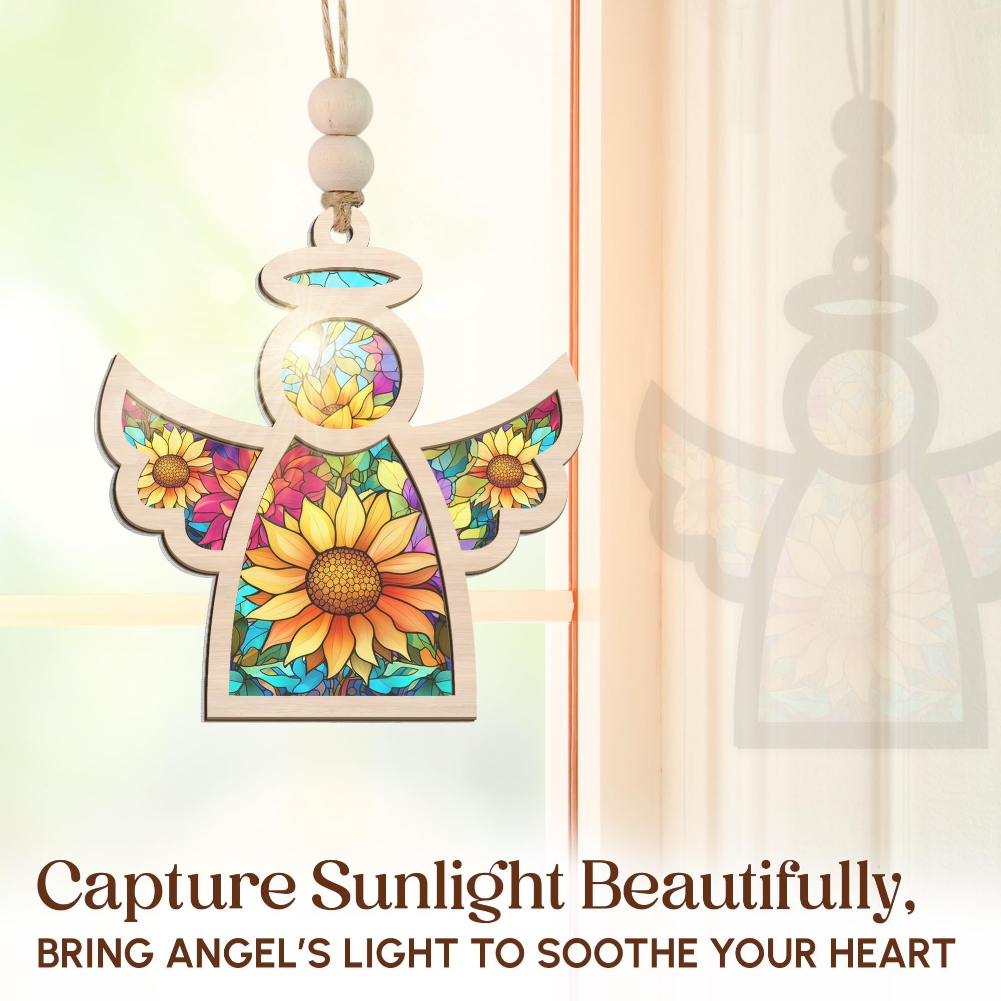 AXIARA Angel Ornaments for Christmas Tree - Guardian Angel Suncatcher with Card for Tree Decorations - Sympathy Gifts for Loss o