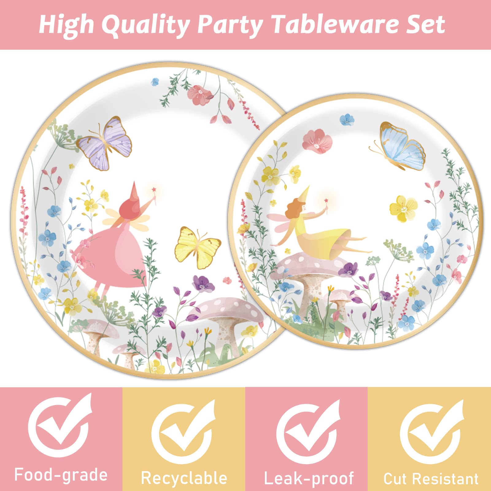 96 Pcs Fairy Plates And Napkins Party Supplies Talking Truly Fairy Tableware Set Spring Tea Luncheon Party Decorations Favors Fo