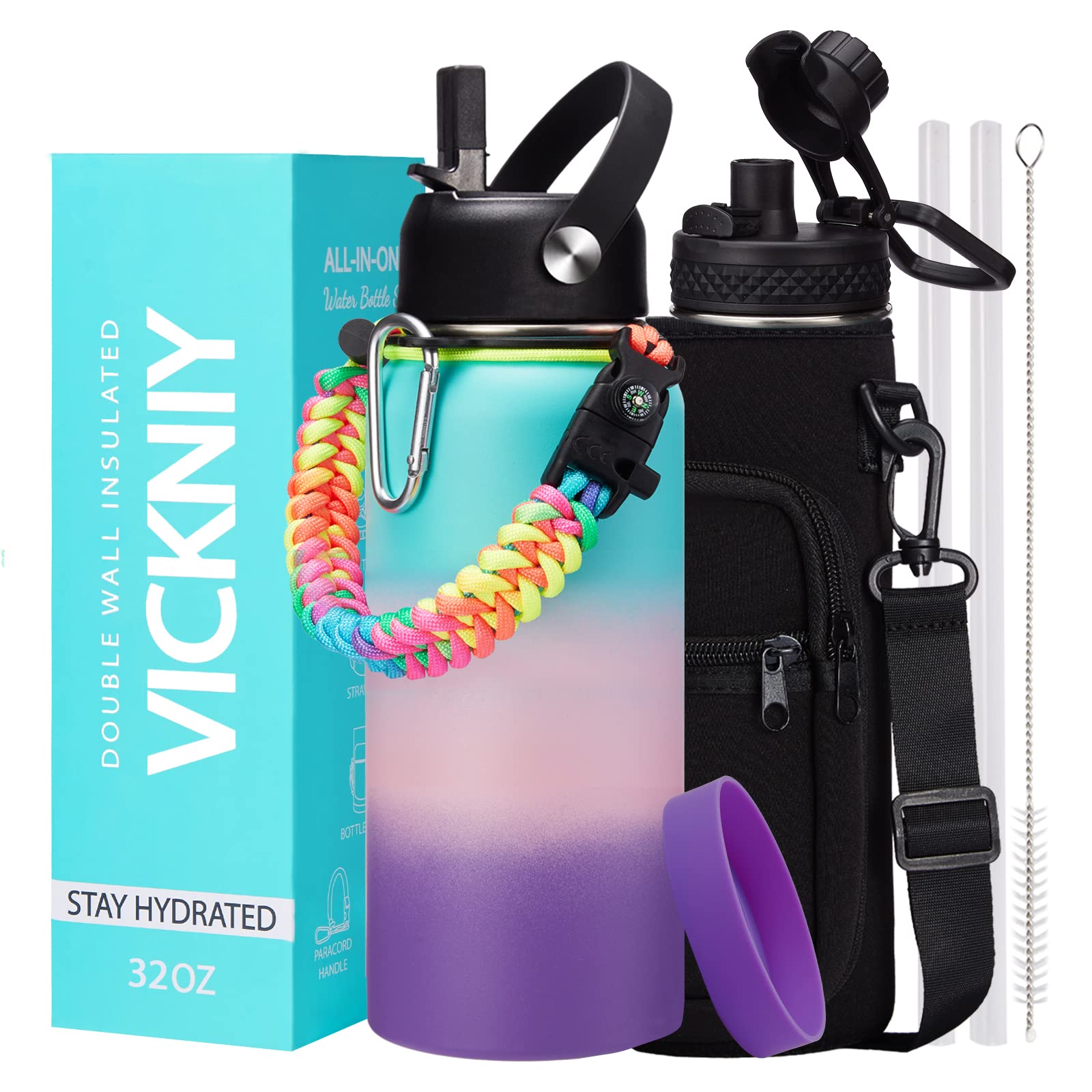 32 40/64/128 Oz Flask Water Bottles Insulated - With Straw Auto Spout Lid, Water Bottle Stainless Steel Keep Cold 48H Hot 24H, M