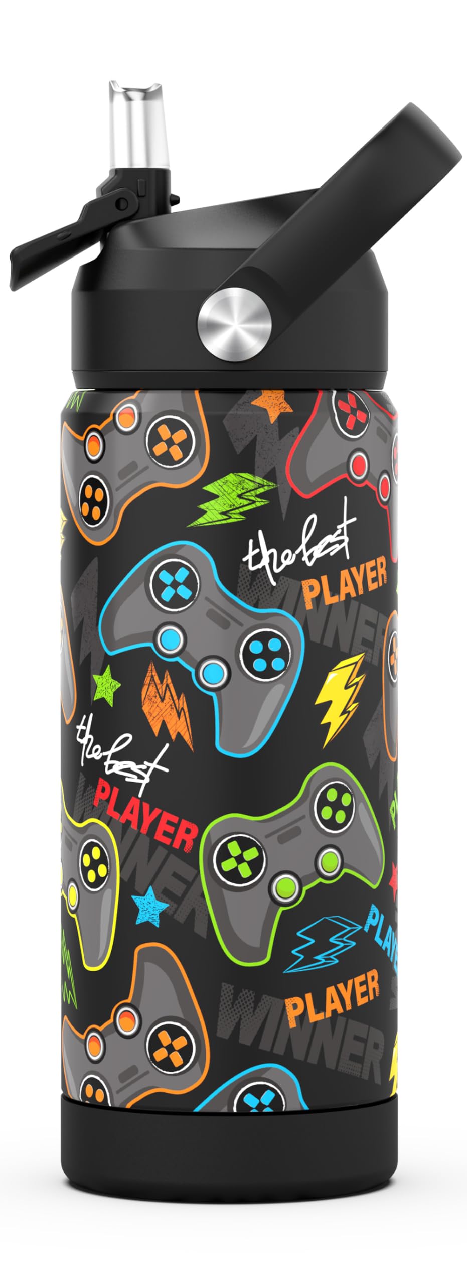 Ntswasd Boys Water Bottle with Straw,18 oz Kids Insulated Cups with Stainless Steel Leak Proof for School,Sport&Travel(Game)