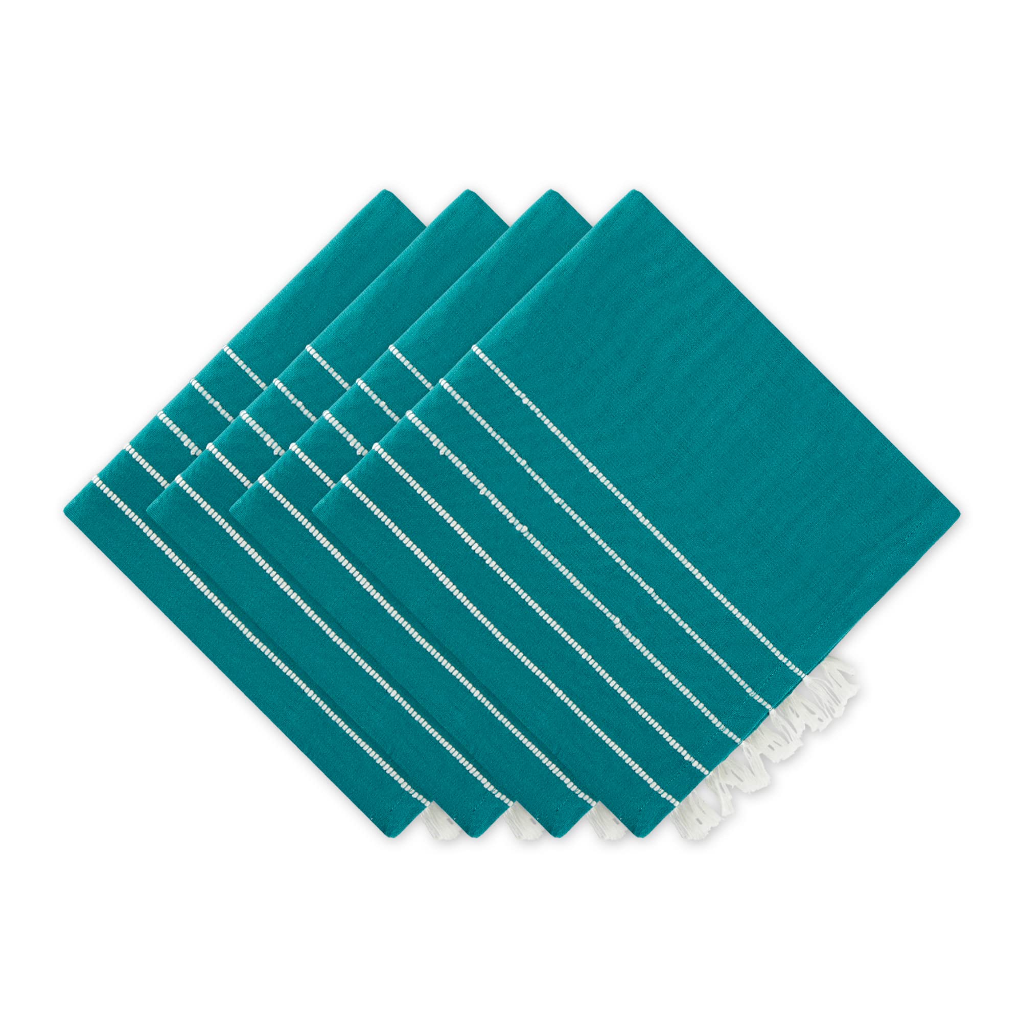TEAL STRIPE TASSEL NAPKIN SET/4