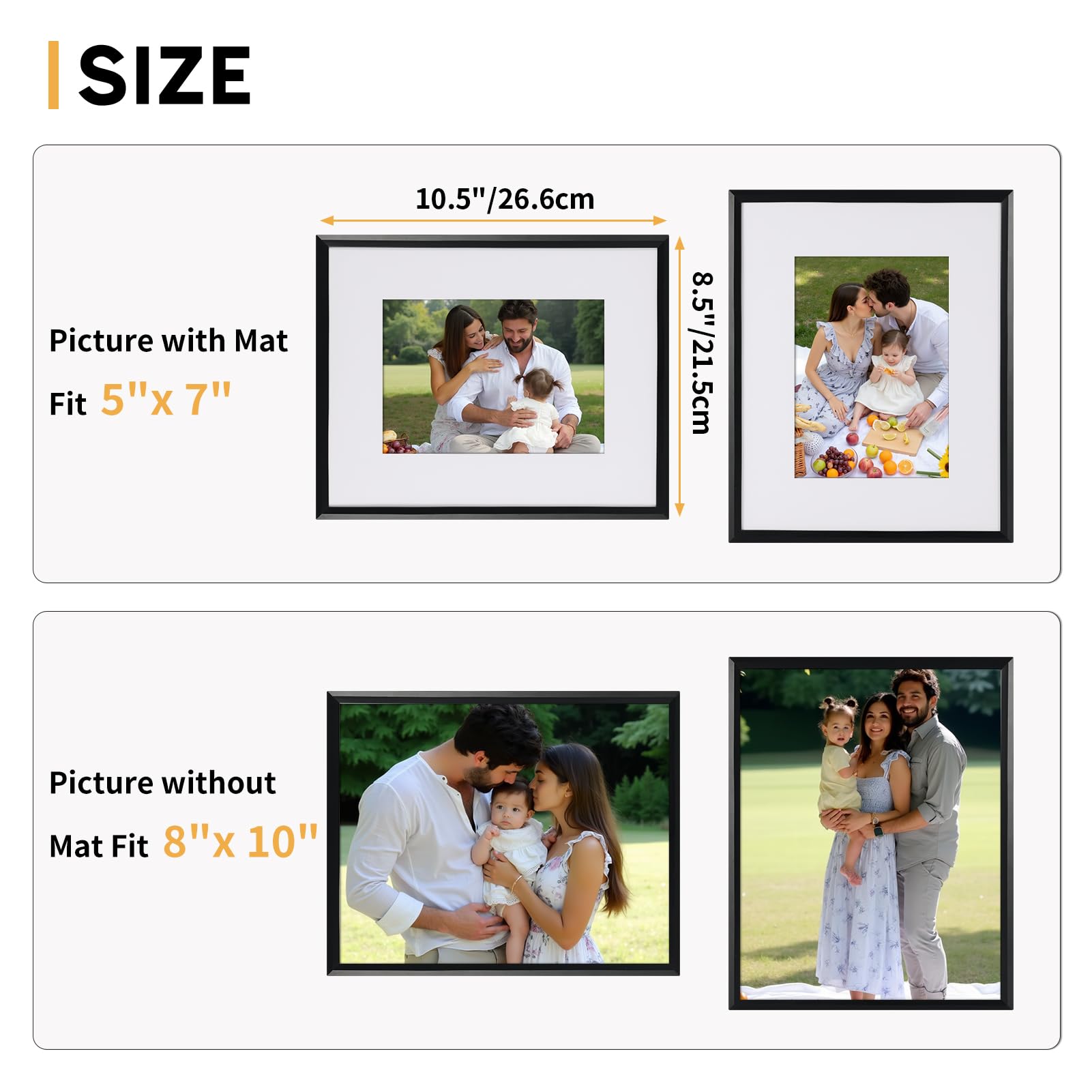 Edenseelake 8x10 Picture Frame Set of 6, Display 5x7 Picture with Mat or 8x10 Without Mat, Black Photo Frame for Wall Hanging or