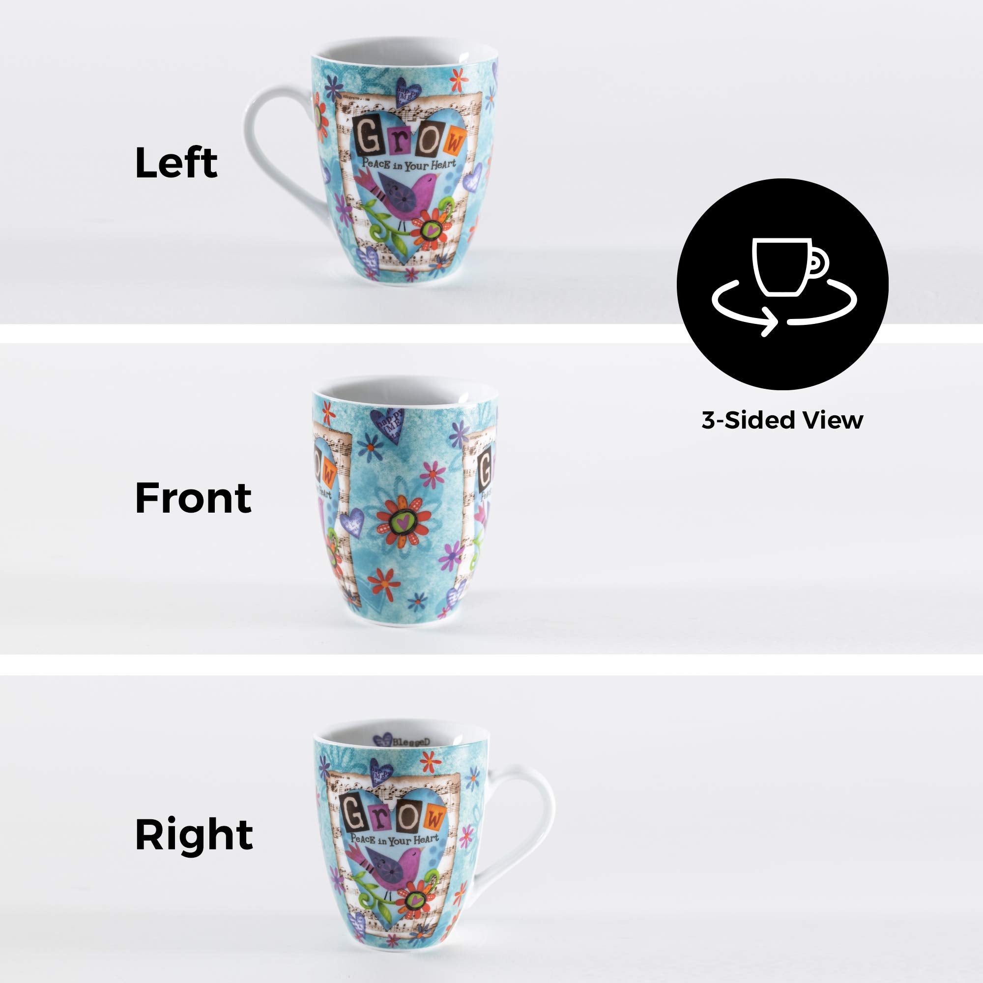 Divinity Boutique Ceramic Mug Grow Peace Bird, 1 Count (Pack of 1)