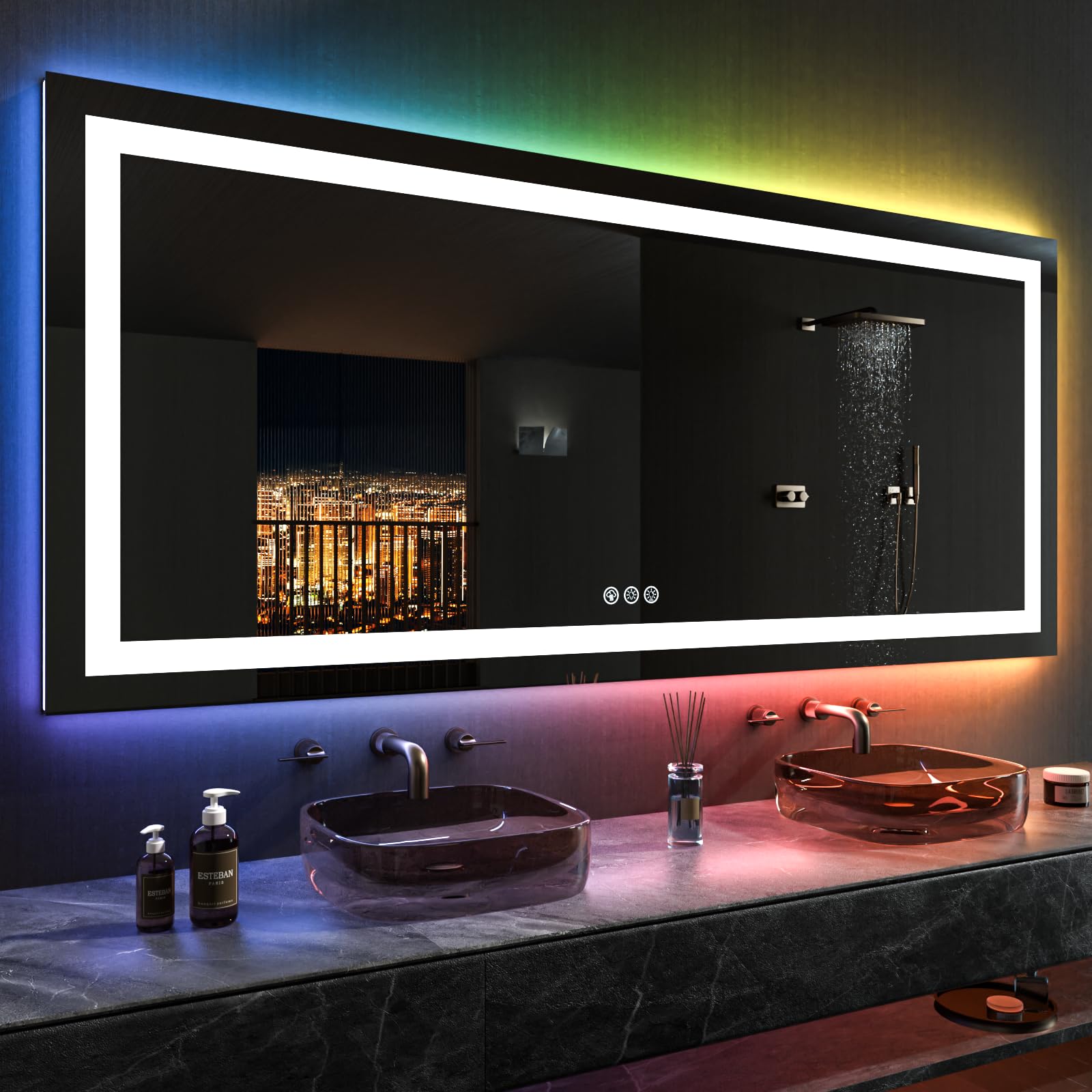 Loaao 84''X40'' Led Bathroom Mirror With Lights, Anti-Fog, Dimmable, Rgb Backlit + Front Lighted, Bathroom Vanity Mirror For Wal