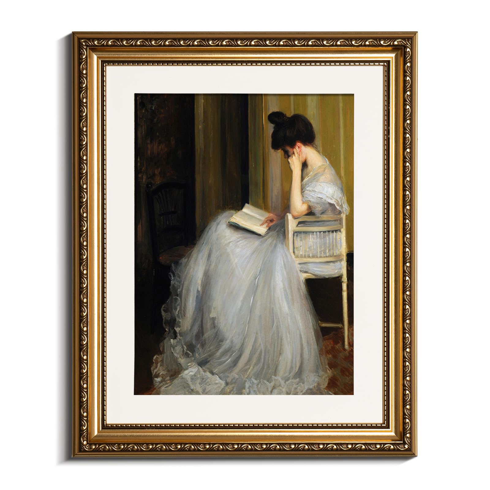 Viyyiea Gold Framed Wall Art Canvas Print Home Decor For Living Room Women Reading Pictures For Bedroom Bathroom Wall Decor Wome