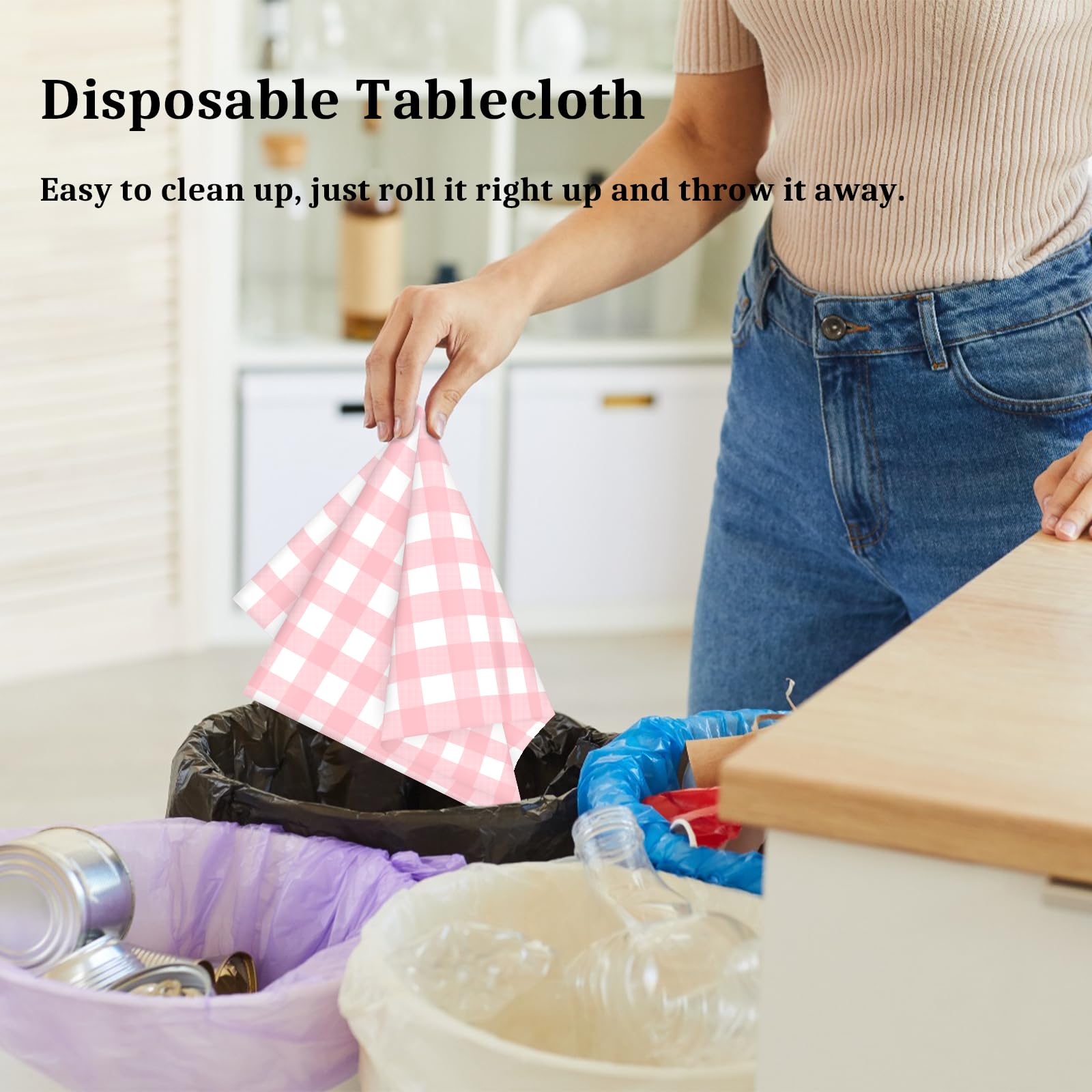Pink Gingham Tablecloth 54    108 Inches Pink And White Checkered Table Cloth Disposable Plastic Waterproof Tablecover For Outdo