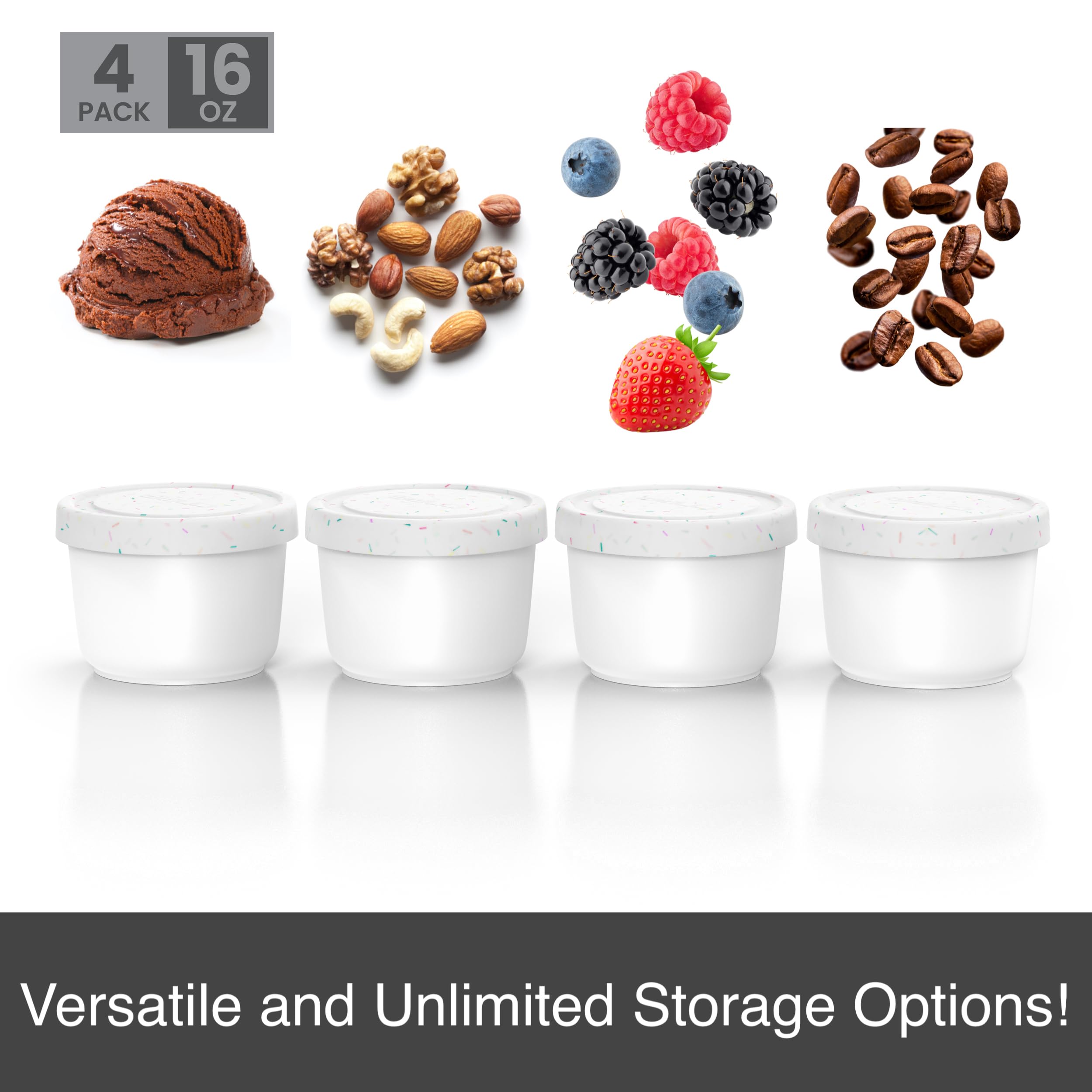 Balci - 16Oz Ice Cream Containers With Silicone Lids (Set Of 4) - 1 Pint Each Freezer Food Storage Containers, Reusable, Leakpro