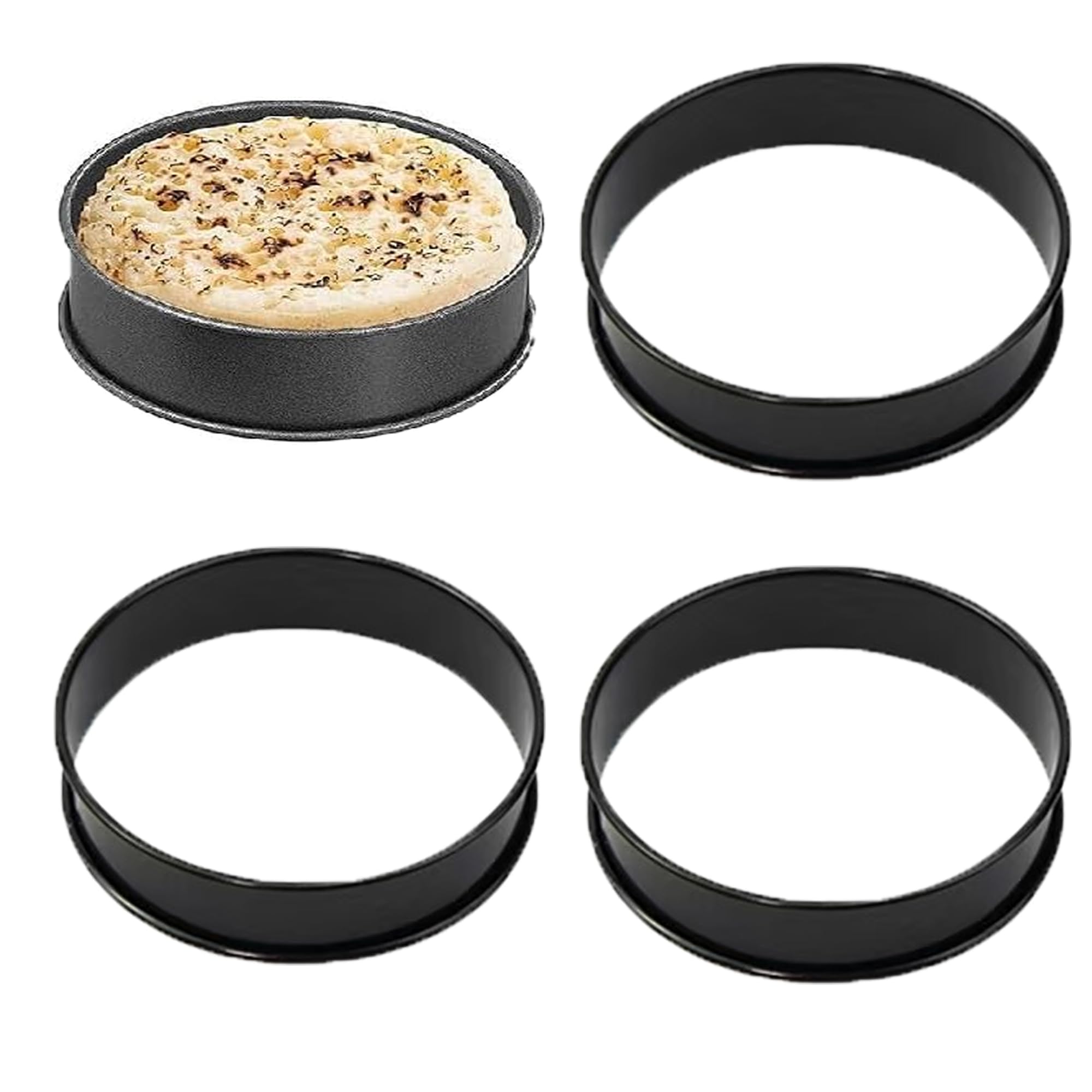 HLMOptimo English Muffin Rings, Stainless Steel Crumpet Rings, 4 Pcs 4 inch Nonstick Metal Round Ring Molds with Silicone Oil Br