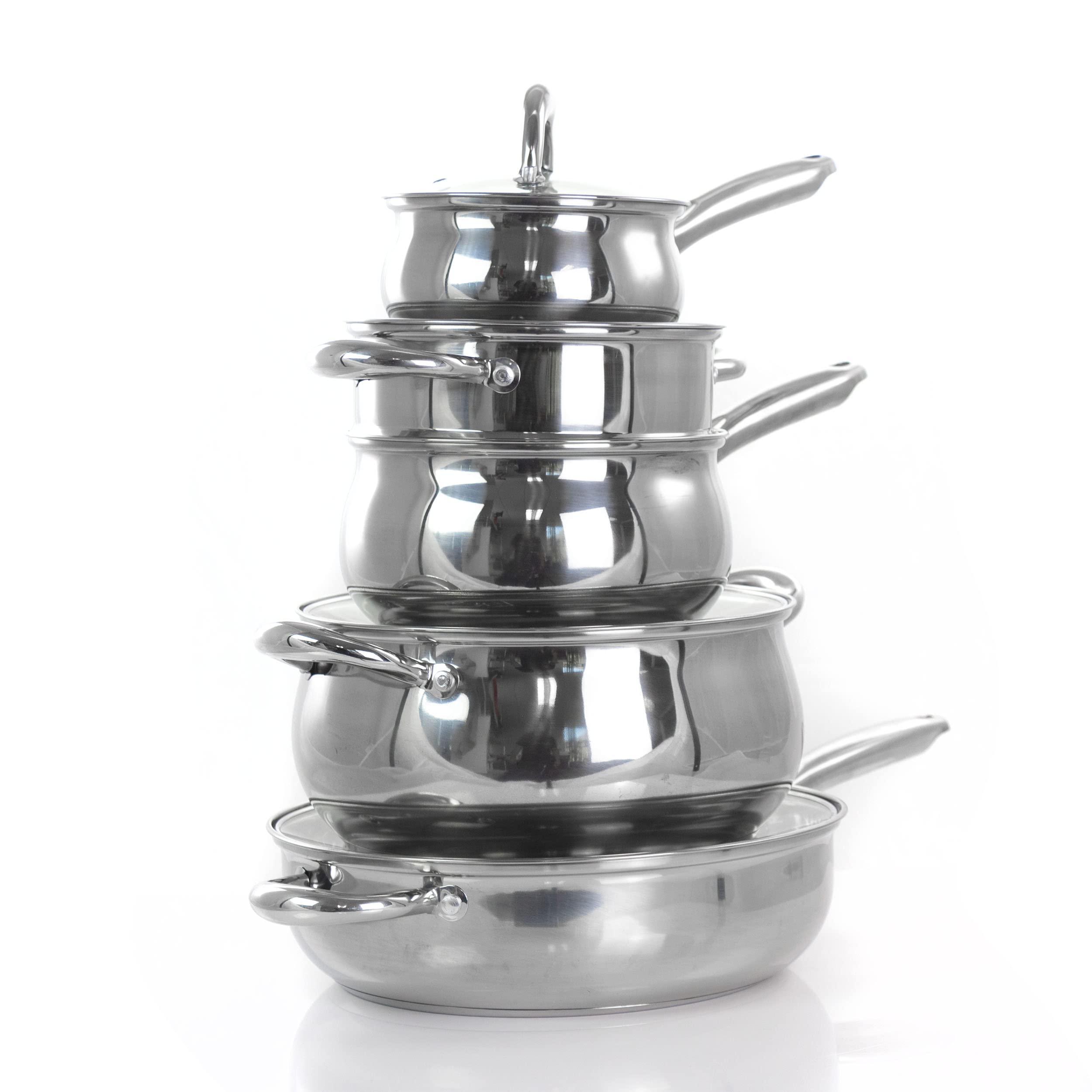 Gibson Home Ancona 12 Piece Stainless Steel Belly Shaped Cookware Set with Kitchen Tools,Silver