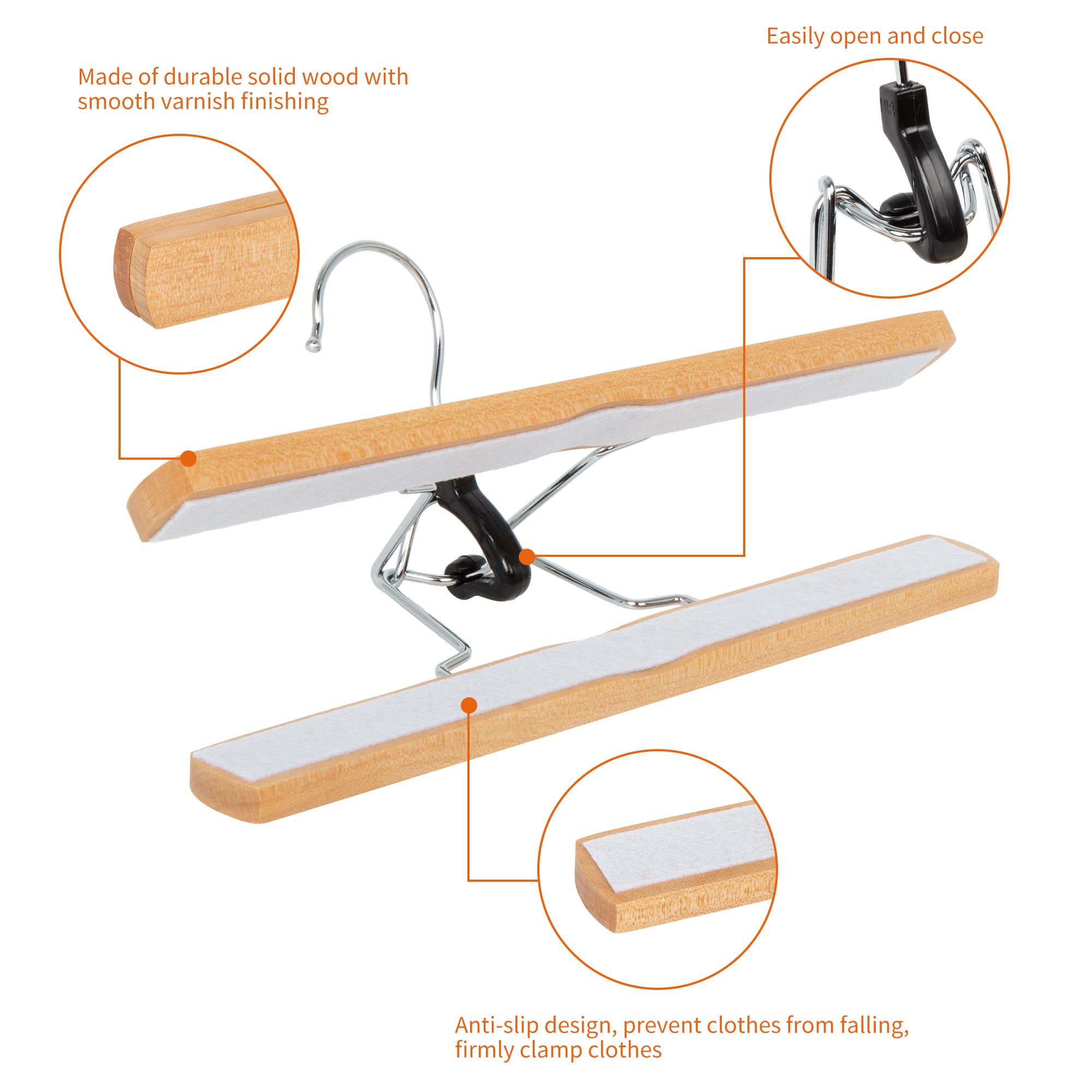 Amazon Basics Wooden Pants Hangers - Natural, 10-Pack