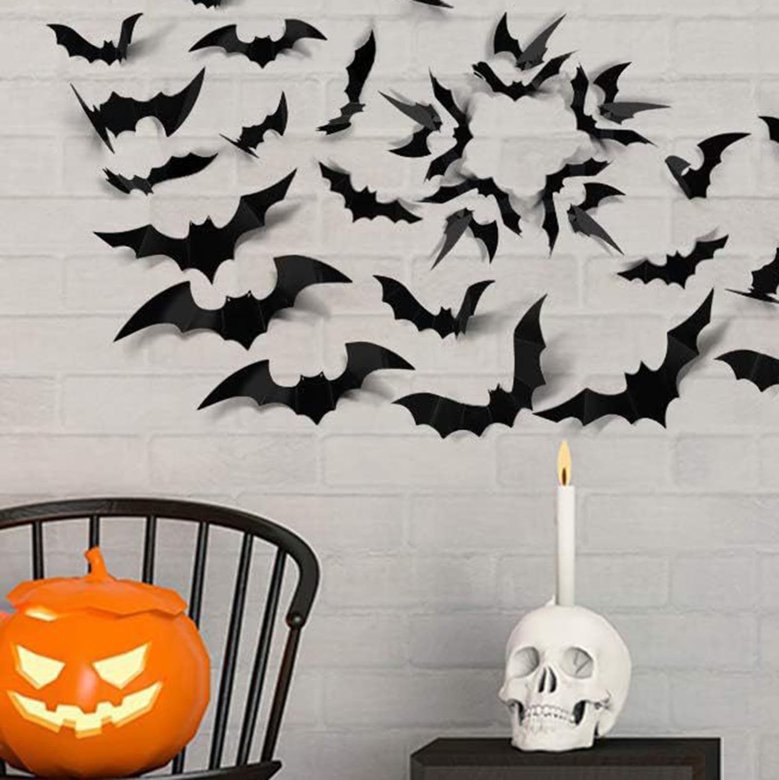 Emopeak Bats Wall Decor 120Pcs, Halloween 3D Bat Decoration Stickers Waterproof Black Spooky Bats Suitable For Home Decor Room D