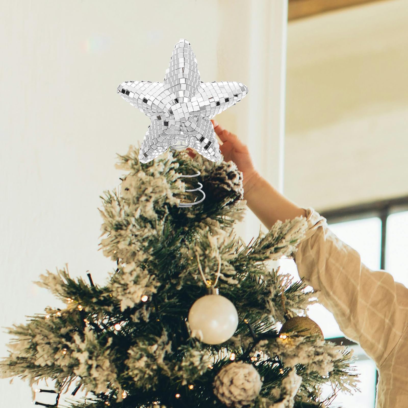 Alipis Star Tree Topper Silver Mirror Decoration for Christmas Tree Glittering Star Ornament Festive Holiday Decor for Home Vers