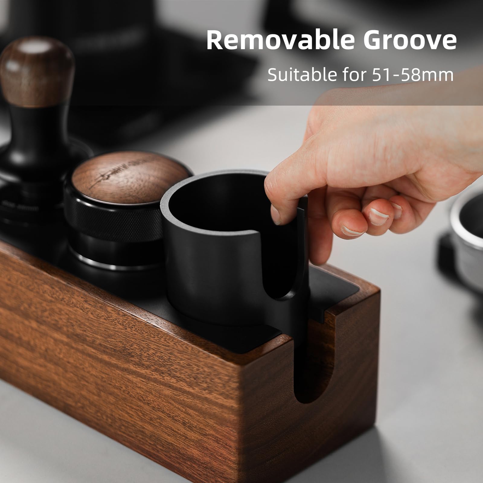 Mhw-3Bomber Espresso Tamping Station, 4 In 1 Walnut Espresso Organizer Box With Magnetic Drawer For Storage 51Mm, 54Mm, 58Mm Esp
