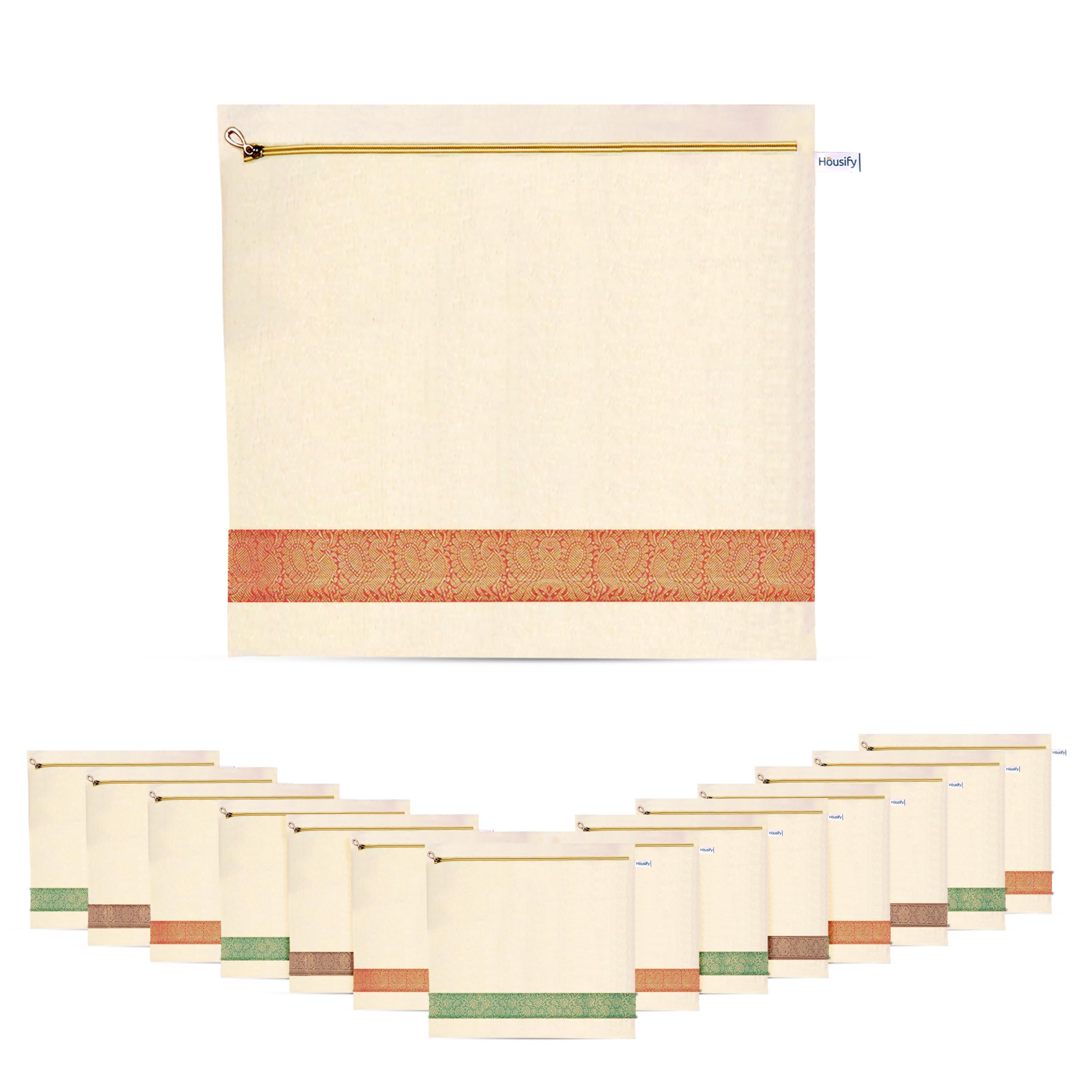 Housify Cotton Saree Cover with ZIP - 20 Cotton Big Size(16.514.5 Inches) Single Saree Storage Bags/Cover/Pouches for Packing Sa